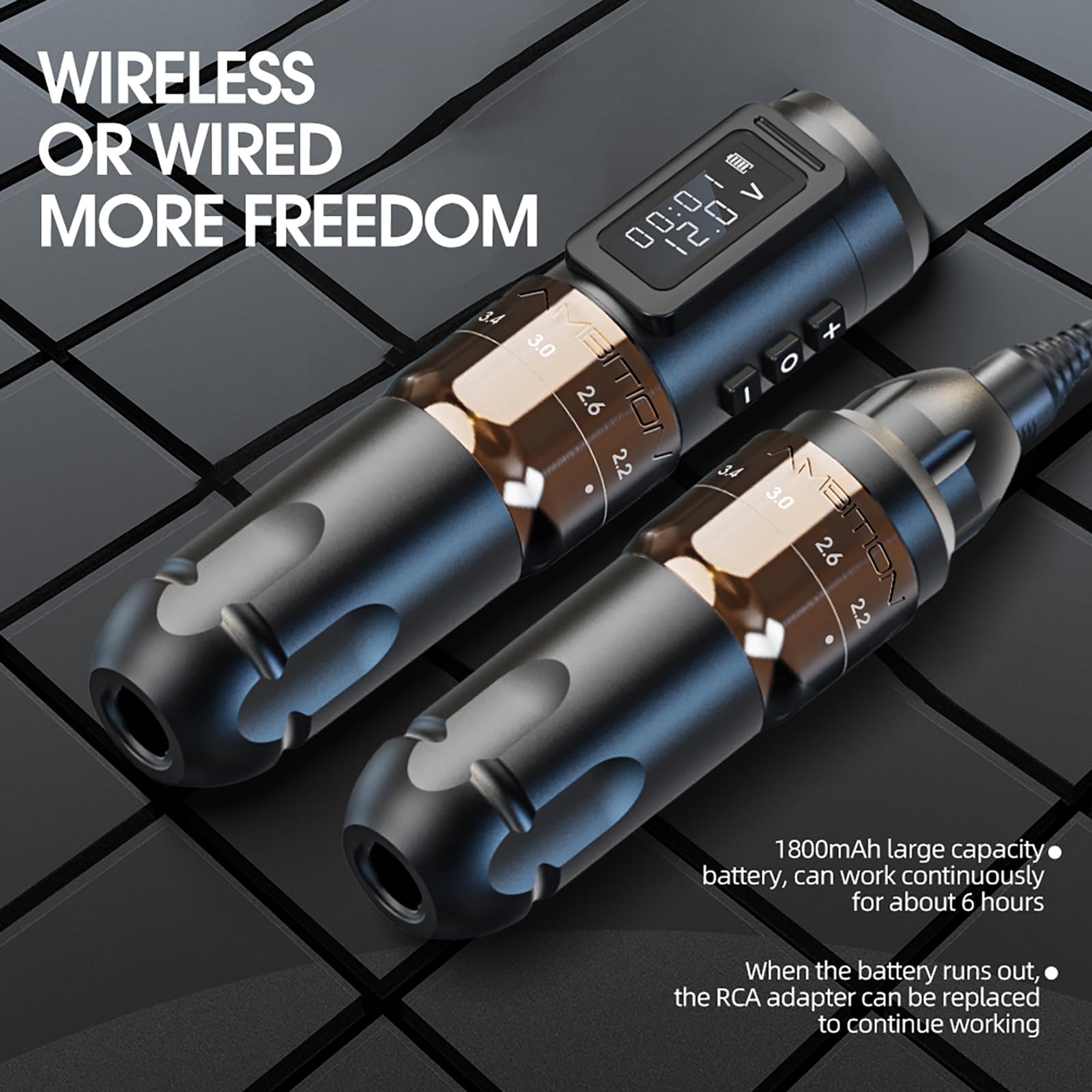 Ambition MARS-U Wireless Tattoo Machine - Adjustable Stroke Rotary Cartridge Pen with 1800mAh Power Coreless Motor & LED Display | Professional Tattoo Equipment for Artists | Perfect for Studio Work, Body Art & Permanent Makeup