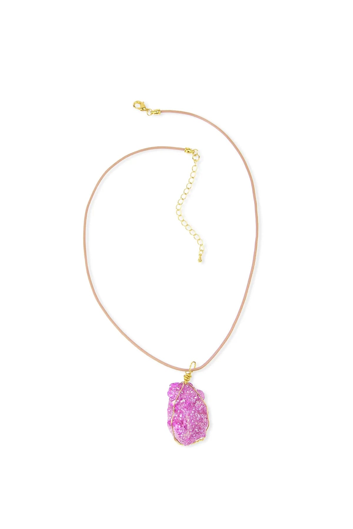 Wire Druzy Pendant Leather Necklace - Boho Crystal Jewelry for Women - Perfect for Casual Wear, Date Nights & Gift Giving