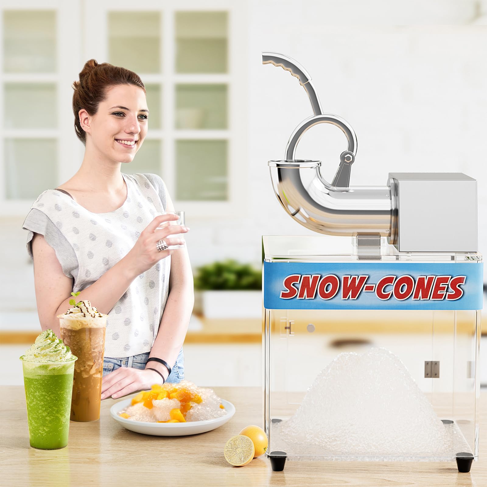 COSTWAY Commercial Shaved Ice Machine 440LBS/H - Stainless Steel Ice Crusher with Safety Switch & Dual Blades - 11.6 Gallon Acrylic Storage - 200W Electric Snow Cone Maker for Home Bars, Parties & Restaurants - Perfect for Summer Treats, Cocktails & Frozen Desserts