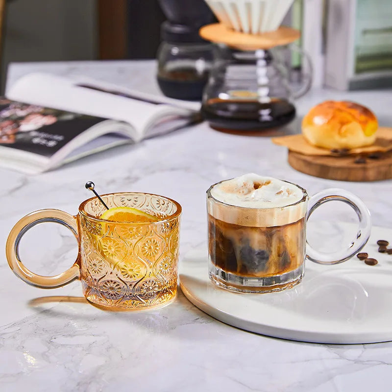 Opa Ring Glass Mug - 12oz Clear Glass Coffee Cup with Handle, Perfect for Hot Tea, Iced Coffee, and Smoothies at Home, Office, or Cafe