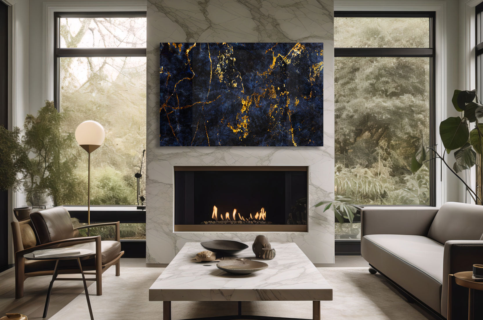 Golden & Navy Abstract Art Print - Modern Wall Decor for Living Room, Bedroom, Office - Perfect for Home & Office Decoration