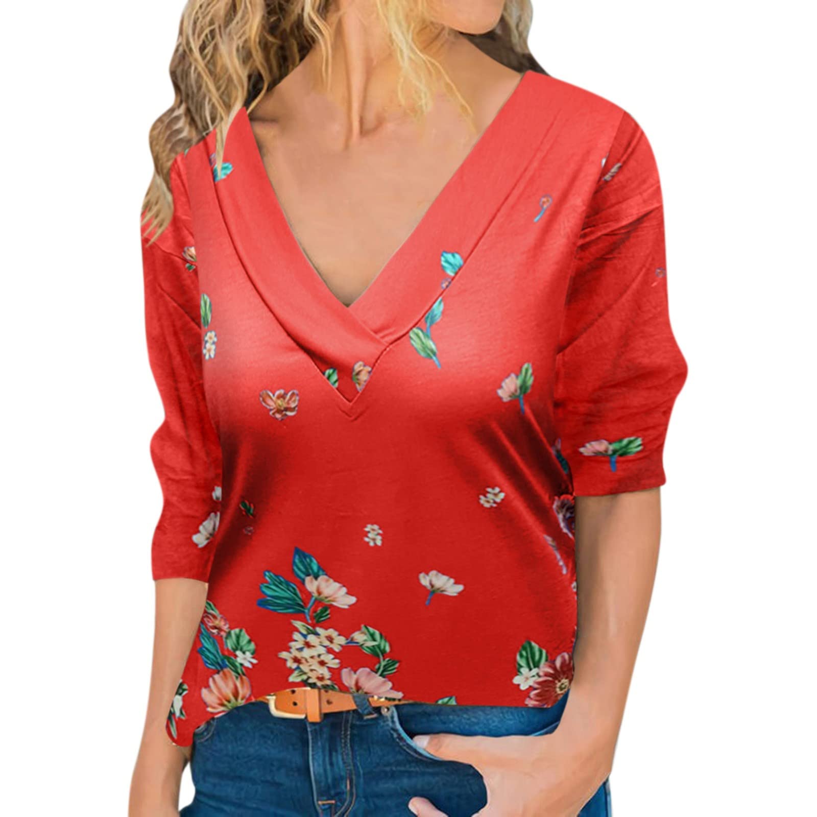Women's Casual V-Neck Short Sleeve T-Shirts with Pocket - Soft Fall Blouses & Sweaters for Everyday Wear, Work & Weekend Outfits