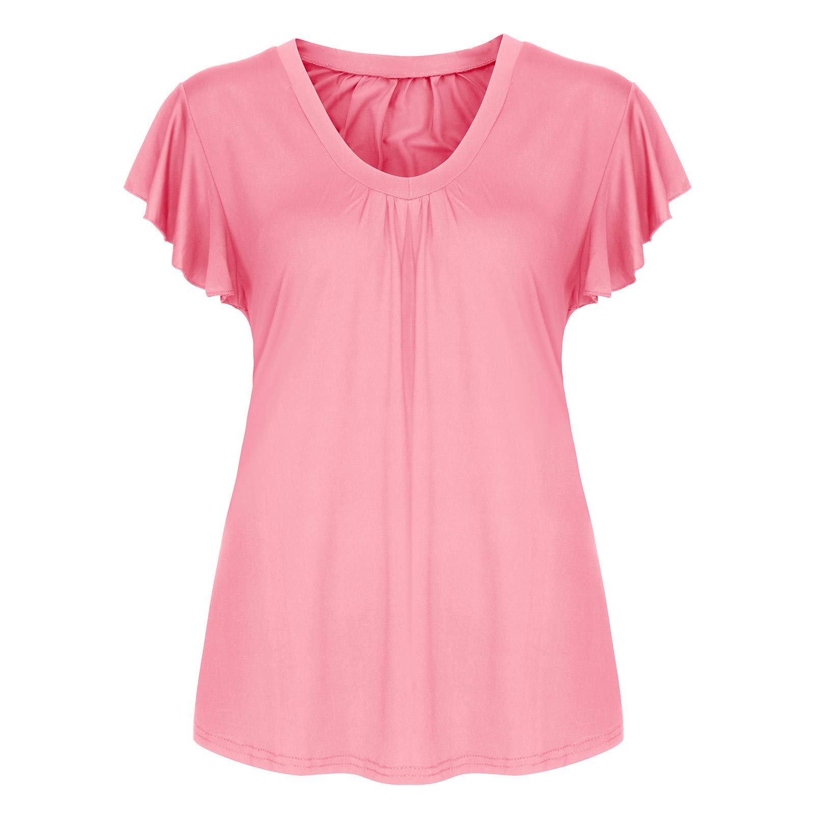 Elegant Plus Size Women's V-Neck Ruffle Short Sleeve Summer T-Shirt - Lace Splicing Chiffon Blouse for Casual Wear, Office & Date Night