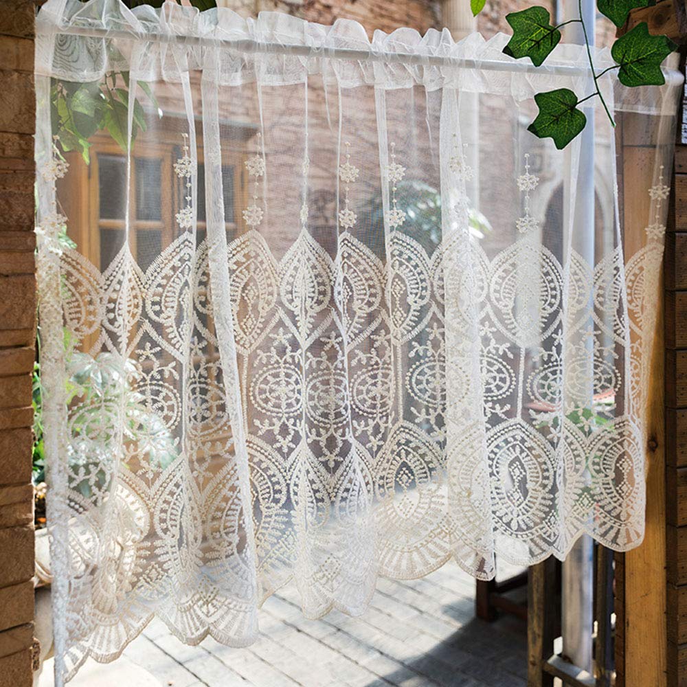 Kitchen Curtains for Windows - Short Sheer Voile Bathroom & Bedroom Curtains - Blackout European Rural Style Cafe Curtains with Lace (White, 14 Sizes) - Perfect for Home Decor, Farmhouse Style Kitchens & Cozy Bedrooms