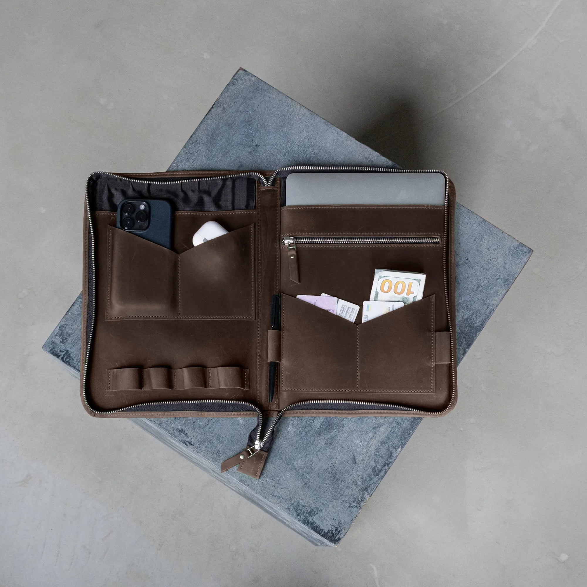 Premium Zippered Leather Padfolio with Notepad Holder - Professional Business Portfolio Organizer for Meetings, Presentations & Office Use