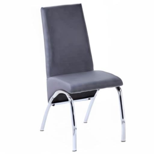 Acme Noland Modern Side Chairs (Set of 2) - Gray PU Leather Upholstery with Chrome Metal Frame - Perfect for Dining Room, Kitchen or Office