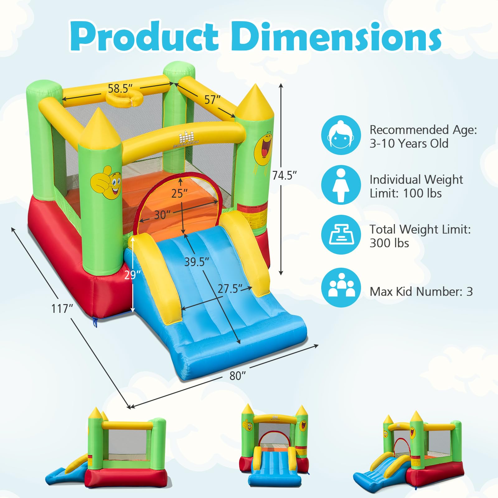 **BOUNTECH Inflatable Bounce House for Kids 3-6 Years - Heavy Duty Jumping Area & Slide - Indoor & Outdoor Mini Bouncy Castle for Toddler Boys & Girls - Perfect for Birthday Parties, Backyard Fun & Family Gatherings**