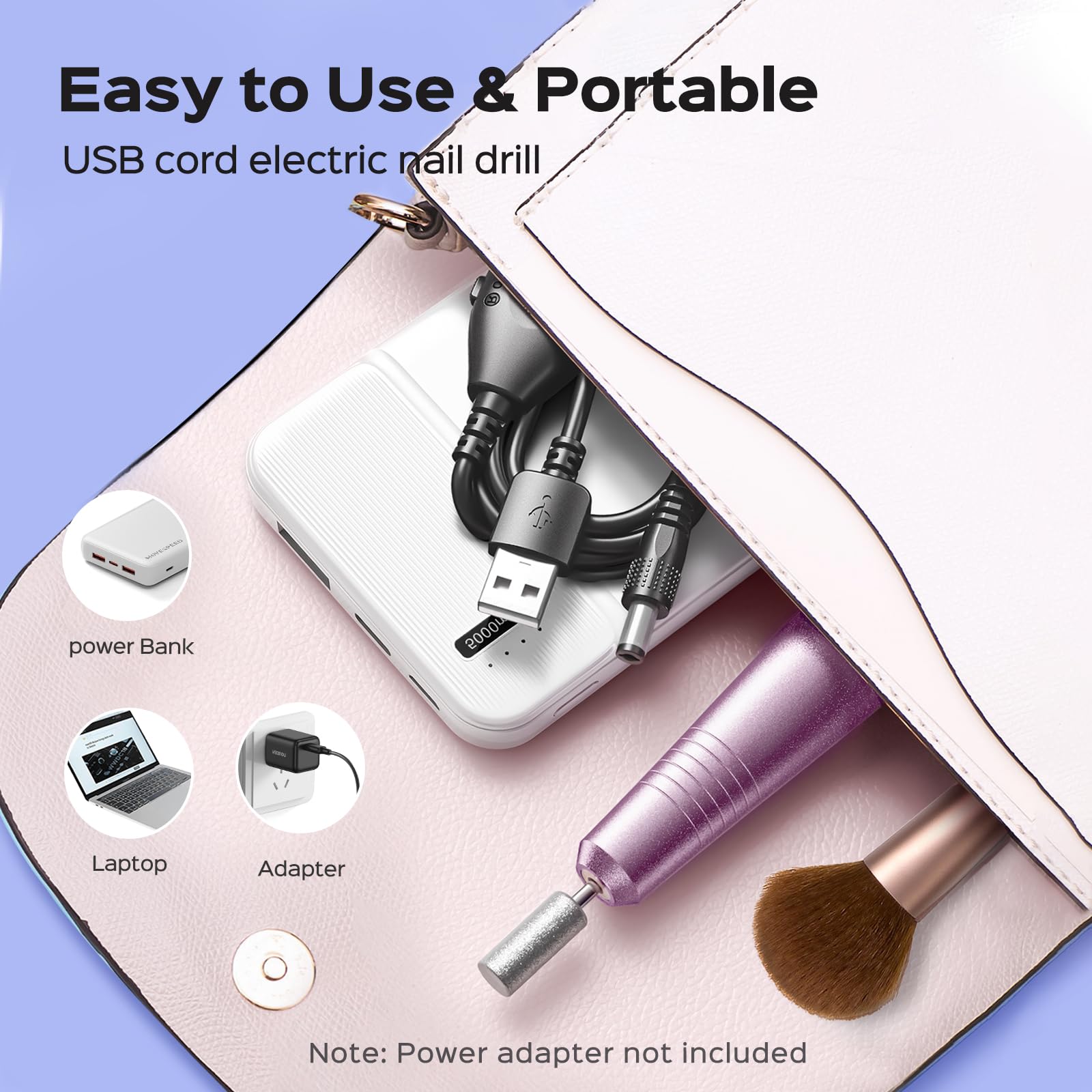 Professional Electric Nail Drill File Kit - COSLUS Portable Manicure Pedicure Machine for Acrylic, Gel & Dip Powder Nails | Includes Sanding Bands & Drill Bits | Cuticle & Dead Skin Care | Perfect for Salon & Home Nail Care (Purple)