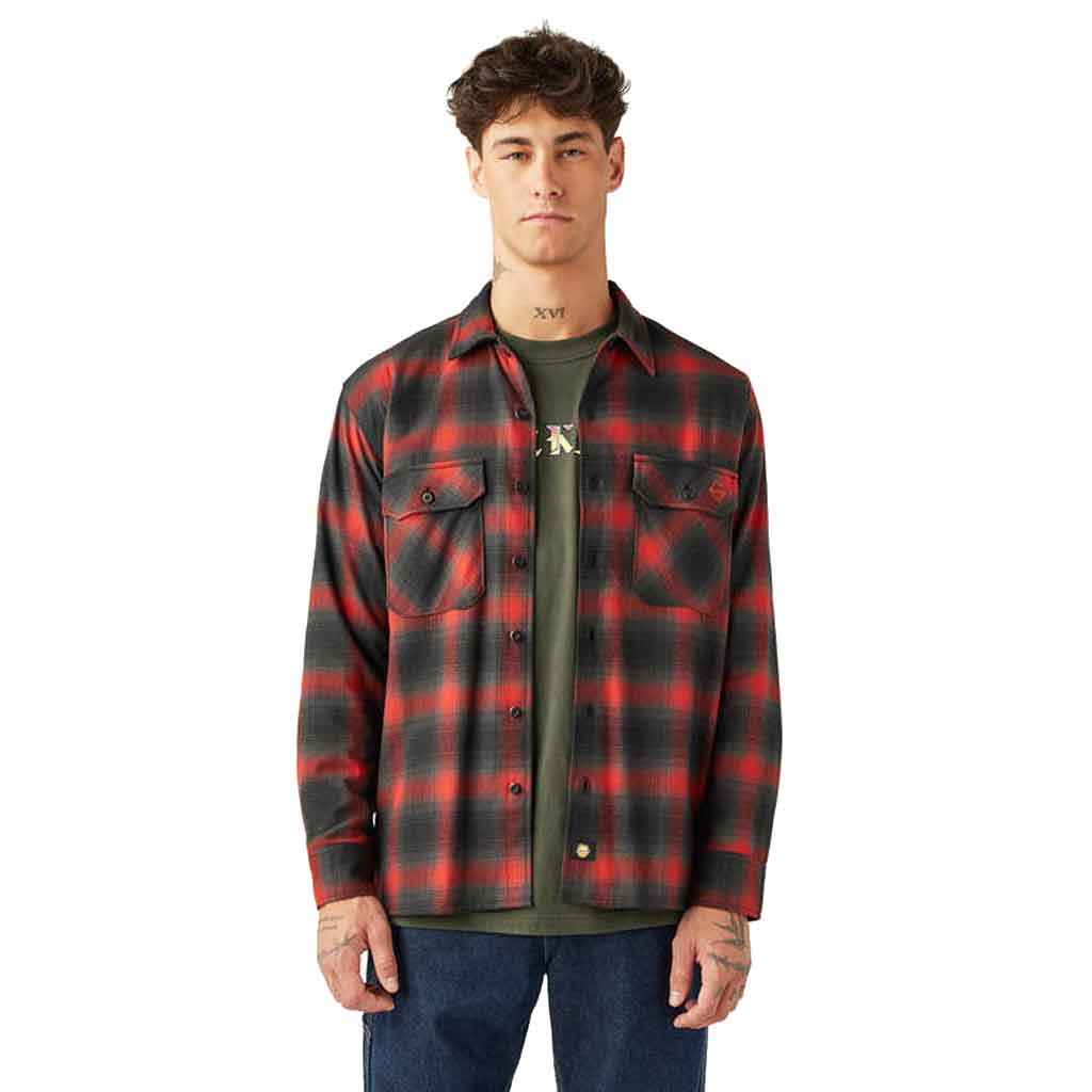 Dickies x Spitfire Long Sleeve Flannel Shirt - Red Ochre Plaid for Men | Workwear & Casual Style | Perfect for Outdoor Activities & Streetwear Fashion