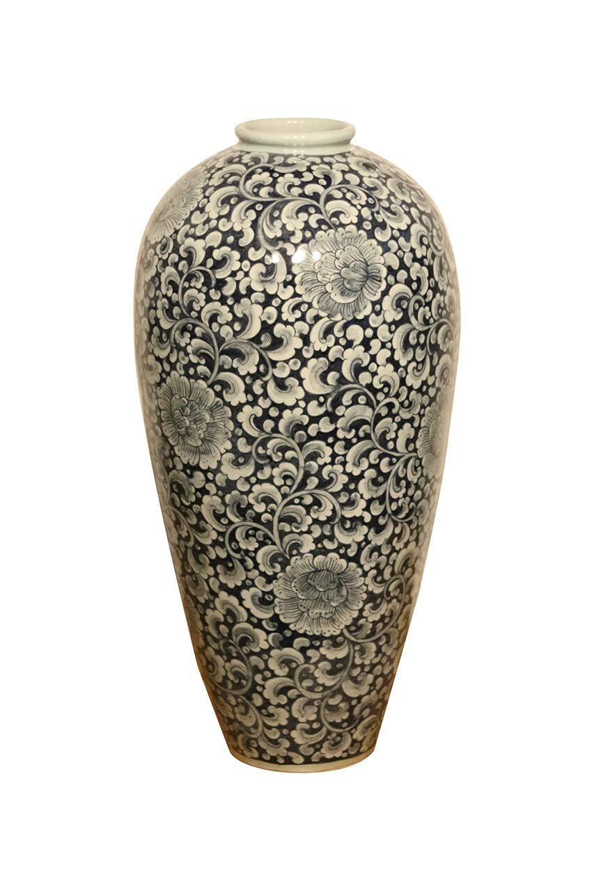 Hand Painted Suhothai Floral Vase - Medium Size Ceramic Home Decor - Perfect for Living Room, Bedroom & Wedding Centerpieces