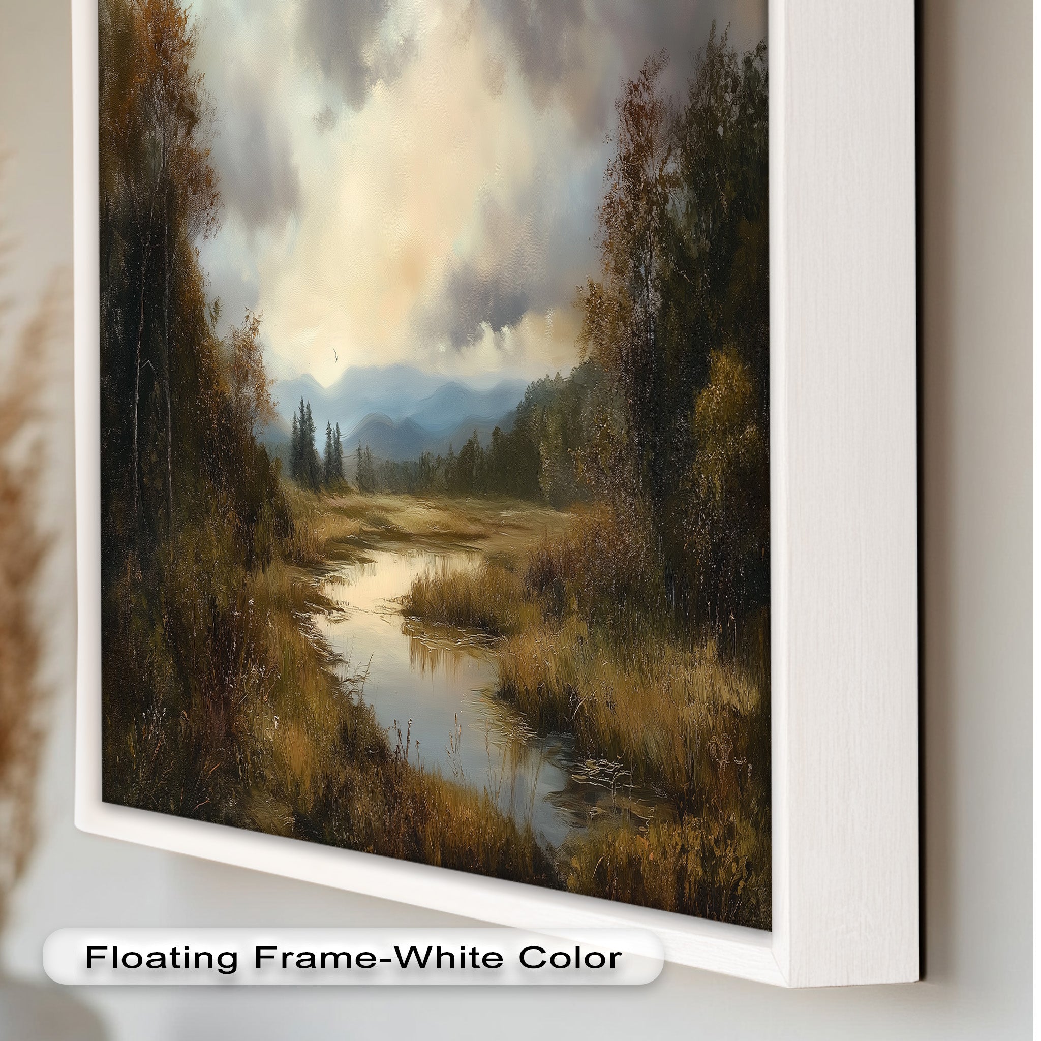 Autumn River Landscape Oil Painting - Handmade Canvas Wall Art for Living Room, Bedroom & Office Decor