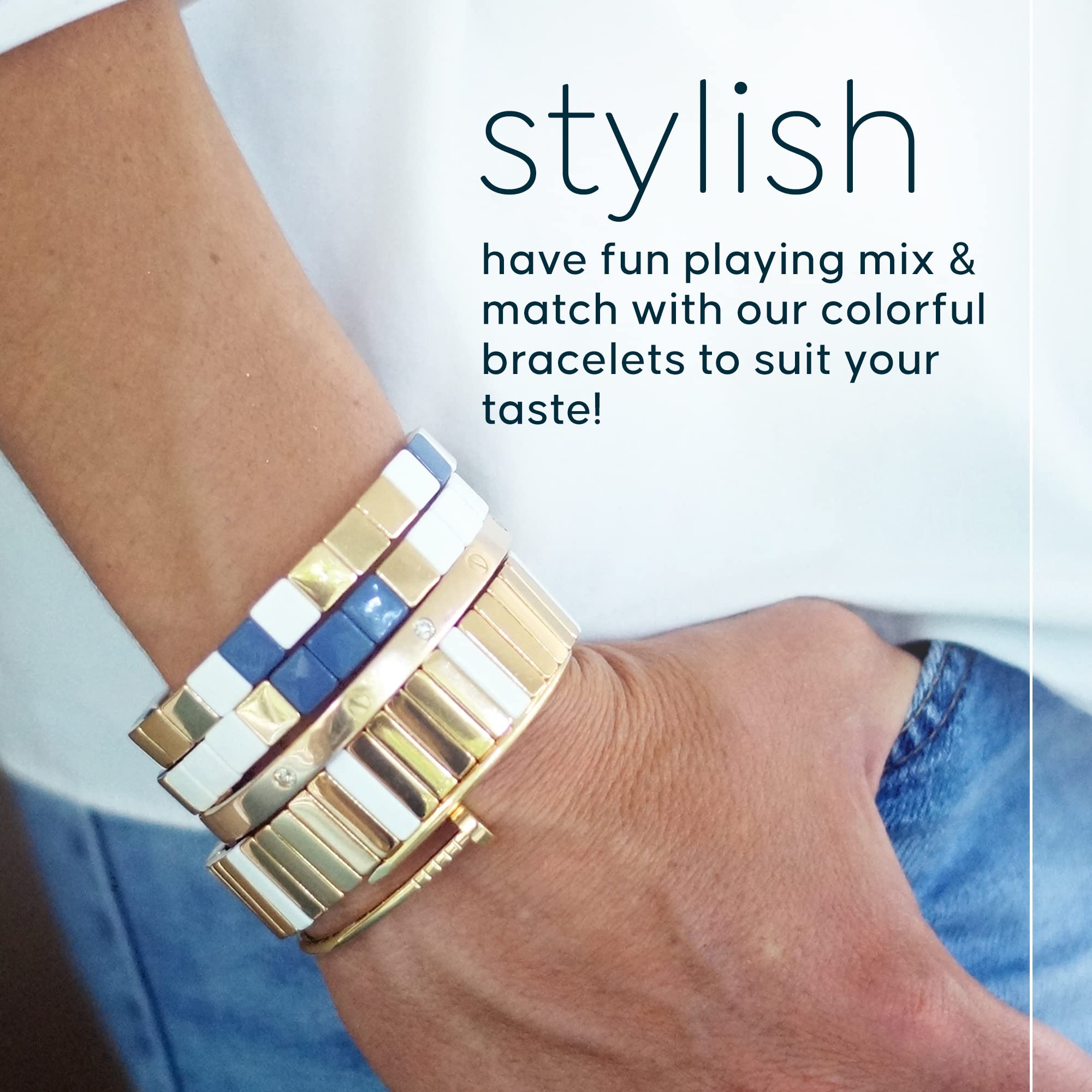 Elegant Cedar & Ink Gold Stackable Bracelets for Women - Enamel Tile & Bangle Bracelet Set - Perfect for Layering, Gifts & Everyday Wear
