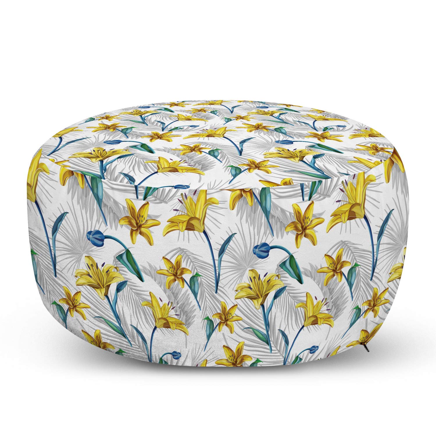 Ambesonne Floral Ottoman Pouf - Vintage Lily Blossom & Abstract Leaves Design, Soft Foot Rest with Removable Cover for Living Room & Bedroom Decor - Perfect for Reading Nooks, Lounge Chairs and Cozy Home Accents (Multicolor)