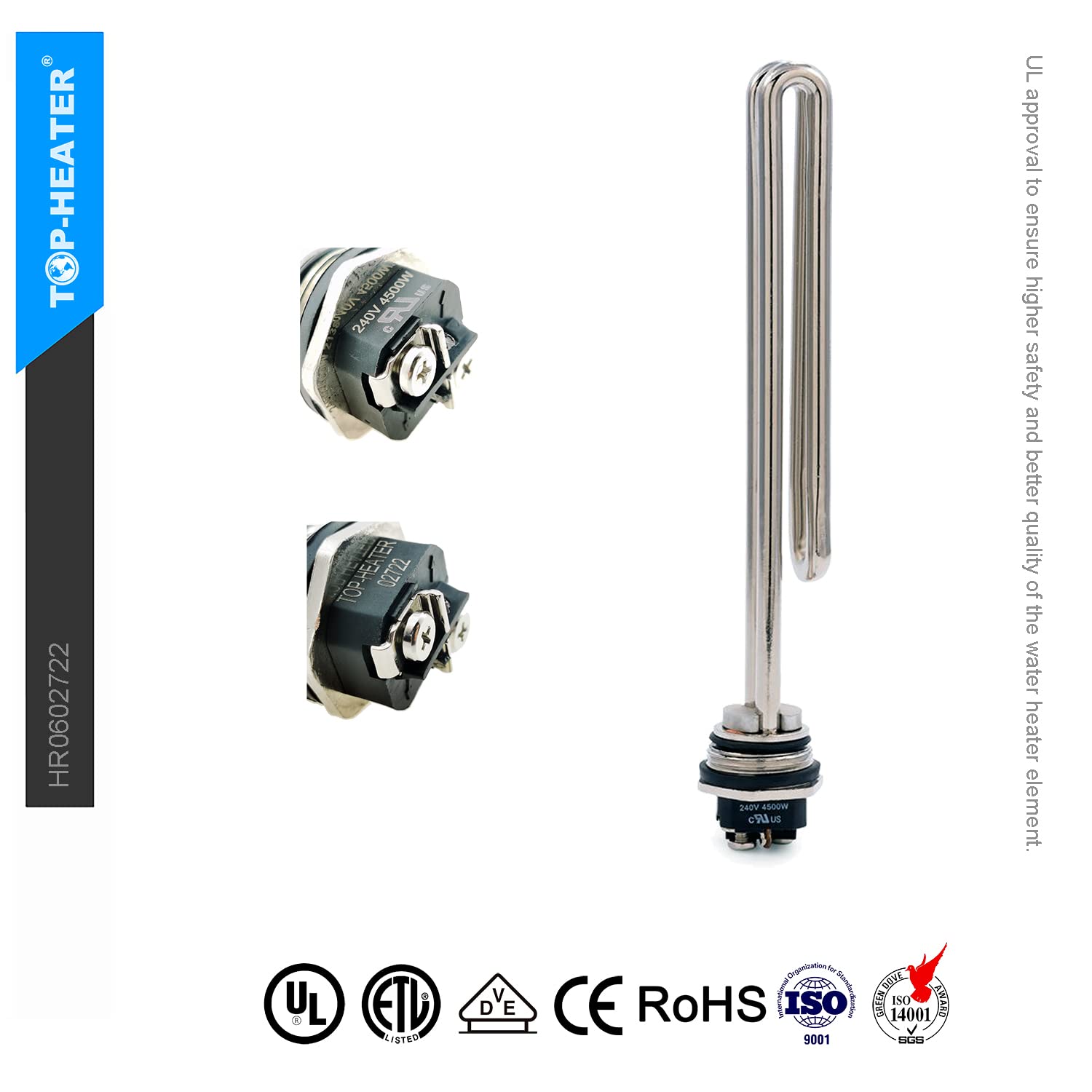 4500W 240V Water Heater Element - TOP-HEATER Screw-in Foldback Heating Element, Low Watt Density Electric Water Heater Replacement Part (Copper/Nickel, 2 Pack) - Ideal for Home, RV & Commercial Water Heating Systems