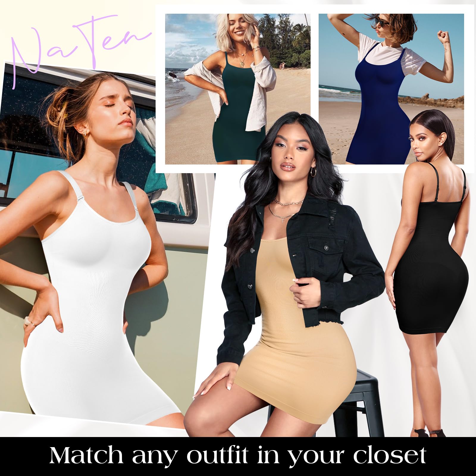 NaTen Women's Shapewear Slip Dress - Full Body Slimming Undergarment for Smoothing & Tummy Control | Perfect for Dresses, Workwear & Special Occasions