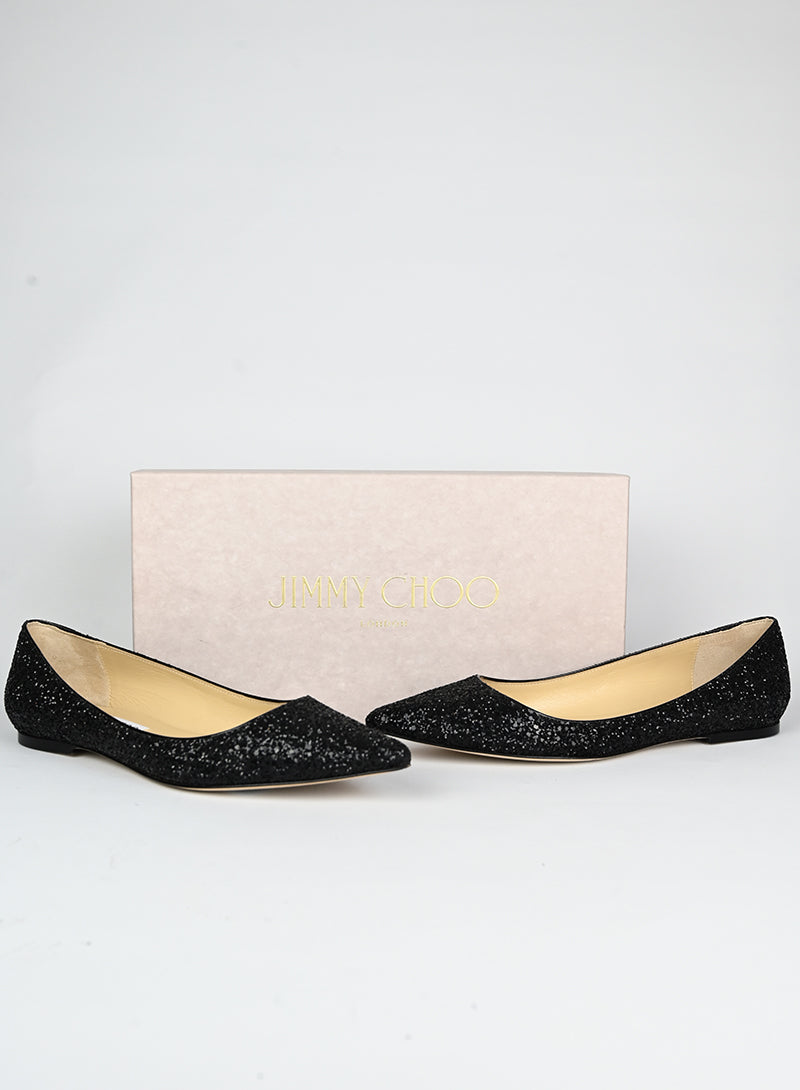 Jimmy Choo Black Glitter Ballerina Flats Size 41 | Elegant Women's Dress Shoes for Parties & Evening Events