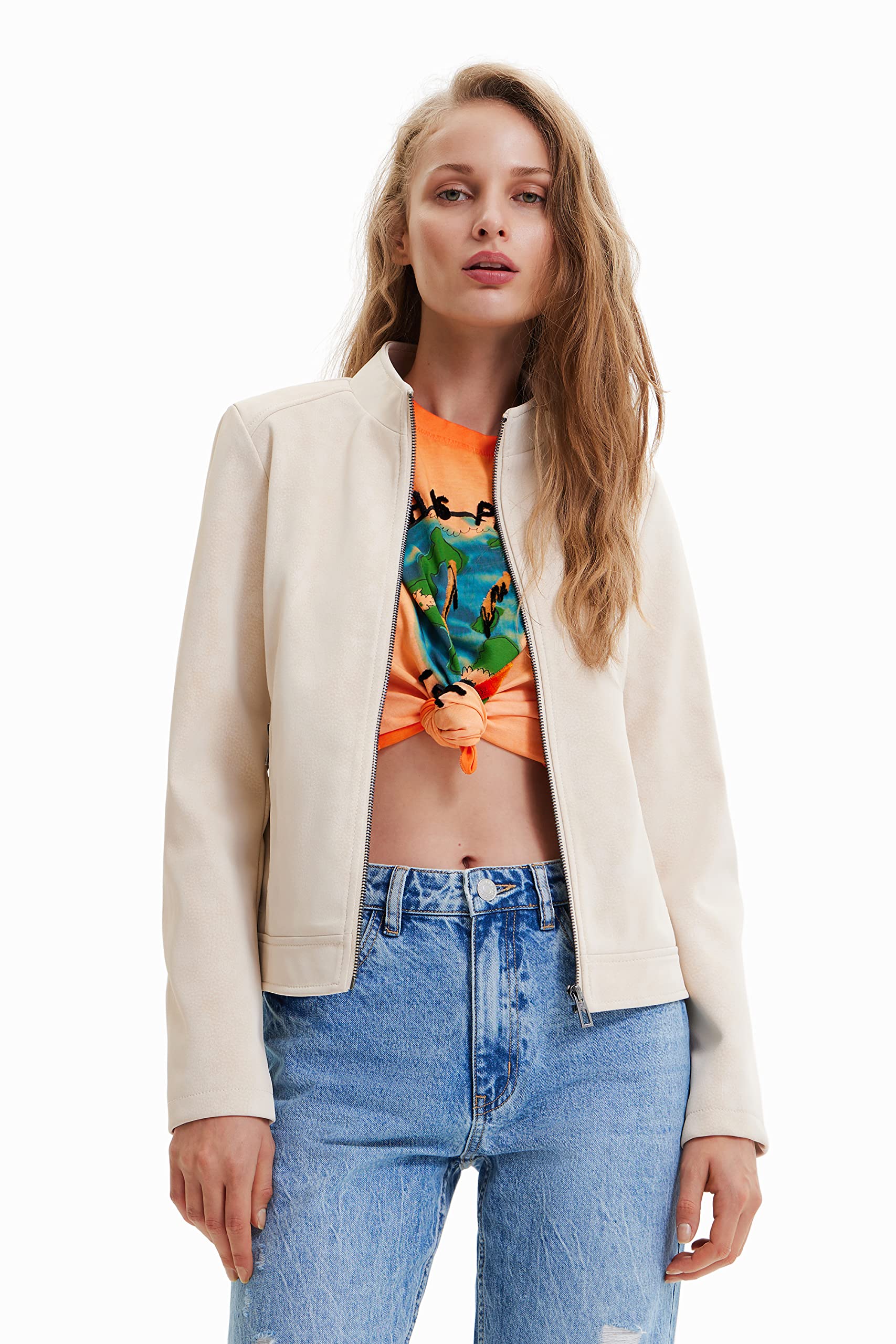 Desigual Women's Woven PU Leather Jacket - Stylish Faux Leather Coat for Women | Perfect for Fall, Winter & Casual Outings