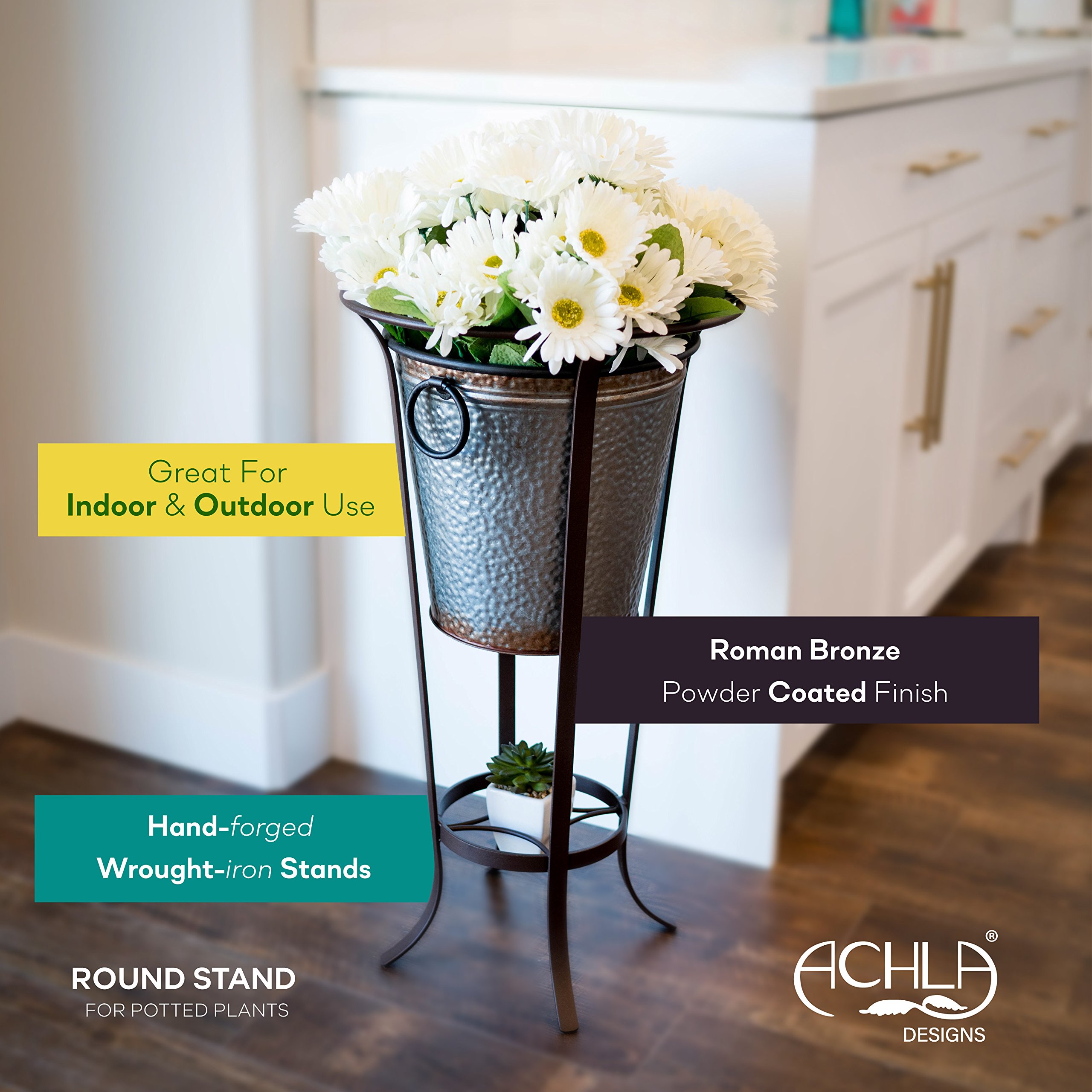 Achla Designs FB-20 Wrought Iron Tulip Plant Bowl Stand - Roman Bronze Finish | Indoor Outdoor Garden Decor for Patio, Balcony & Home Decor
