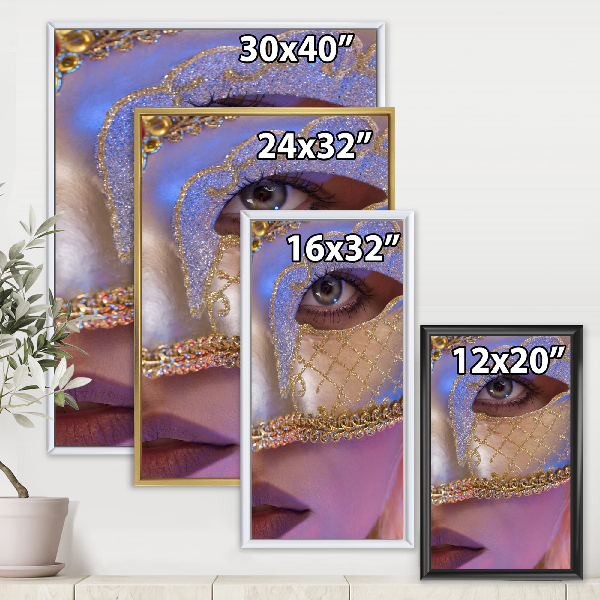 Venetian Mask - Modern Framed Canvas Wall Art Print for Home Decor | Italian Carnival Inspired Wall Hanging | Perfect for Living Room, Bedroom & Office