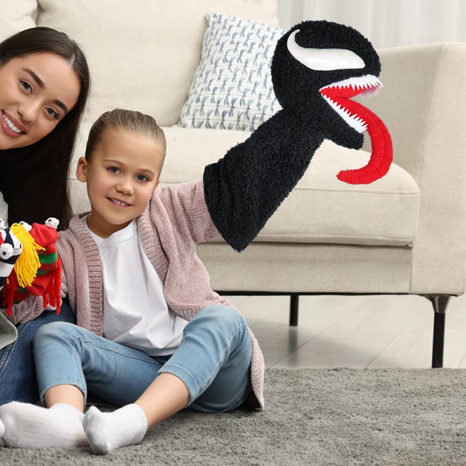 19 Inch Venom Plush Hand Puppet with Movable Mouth - Soft Venom Stuffed Toy for Kids, Marvel Fans & Collectors - Perfect for School Plays, Family Puppet Theater & Superhero Role Play