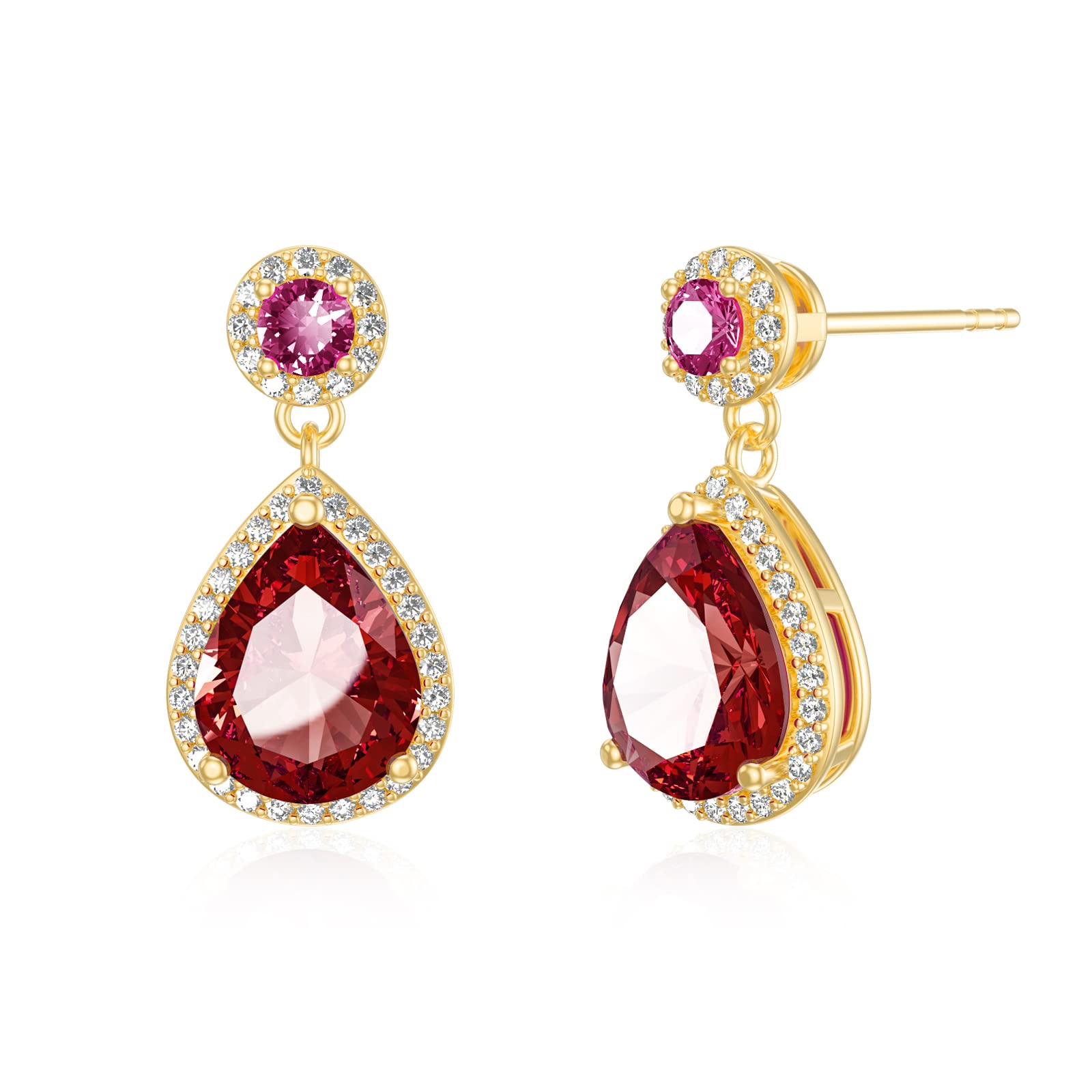 TOUPOP 14k Gold Plated Sterling Silver Birthstone Teardrop Stud Earrings for Women - Elegant Dangle Earrings Jewelry for Mom, Girls, Her | Perfect Birthday Gift, Anniversary Present & Everyday Wear Accessories