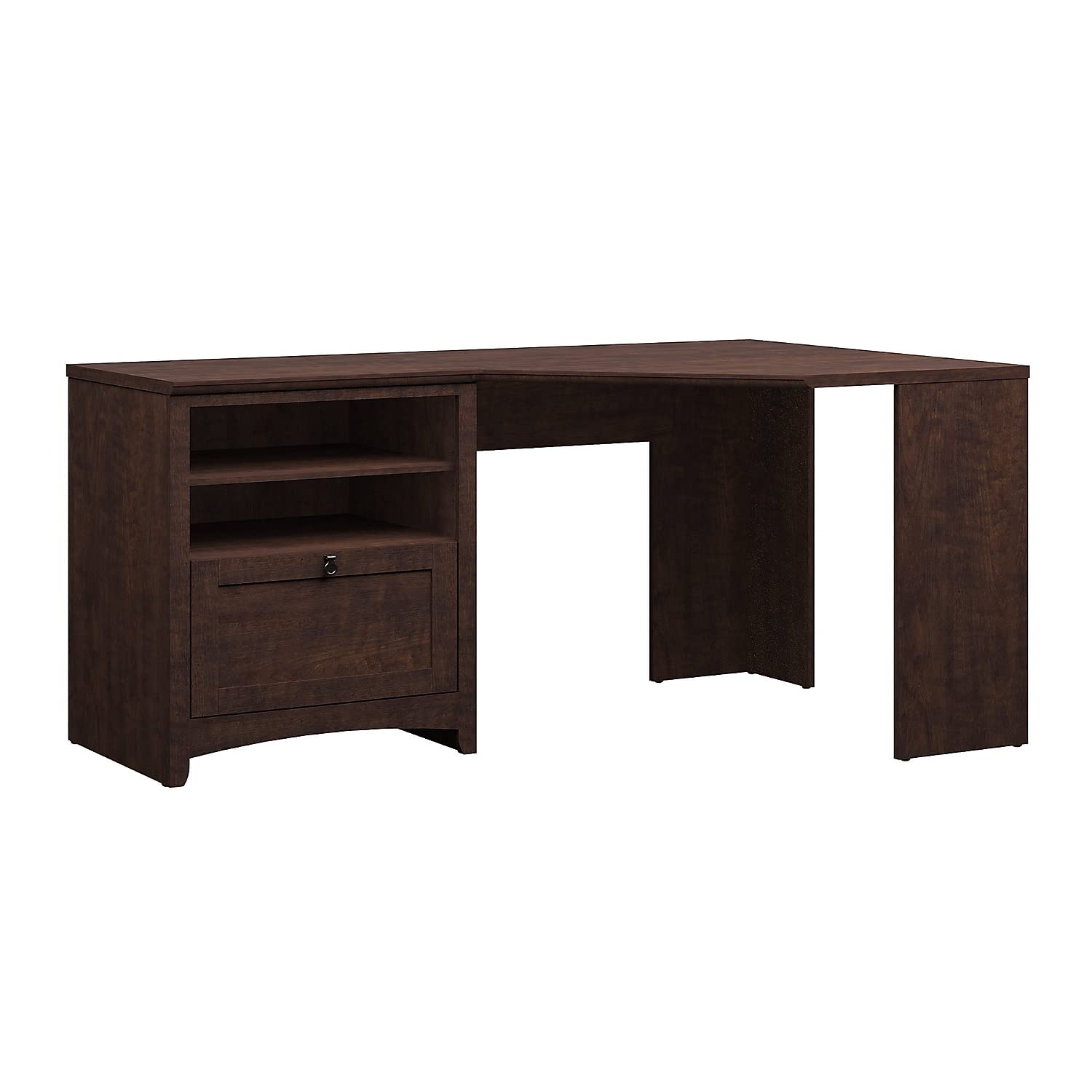 Bush Furniture Buena Vista 60W Corner Desk with Storage in Madison Cherry - Compact Home Office Desk with Shelves for Small Spaces, Perfect for Remote Work & Study