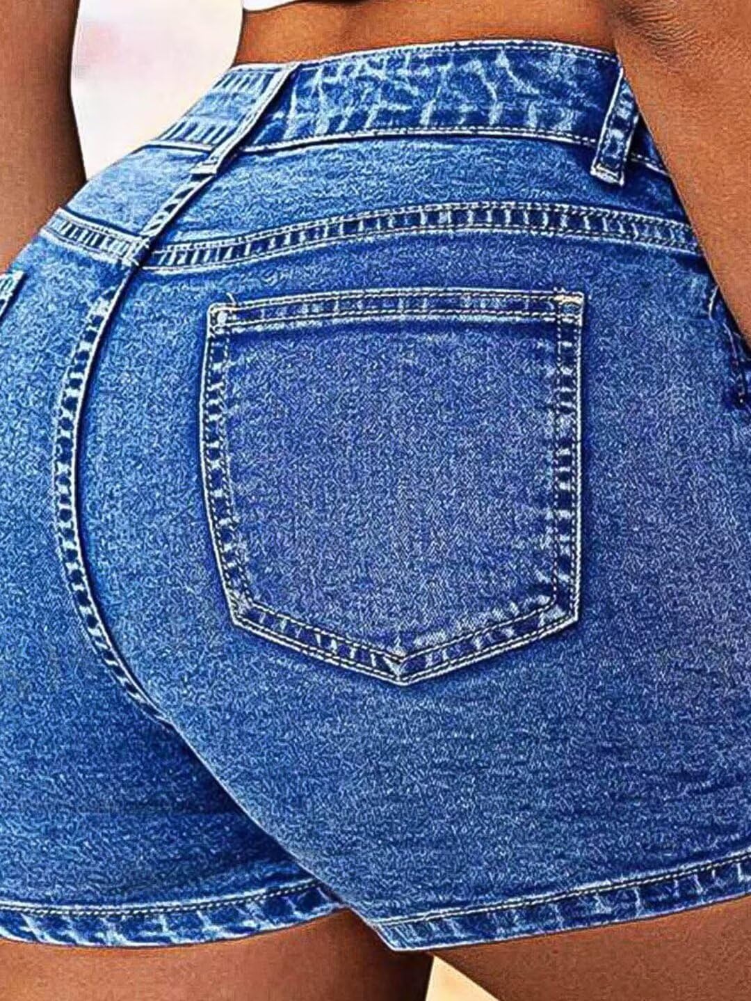 Flamingals Women's Mid Waist Denim Shorts with Flat Pocket - Comfortable Washed Jeans for Casual Wear, Summer Outfits & Beach Vacations
