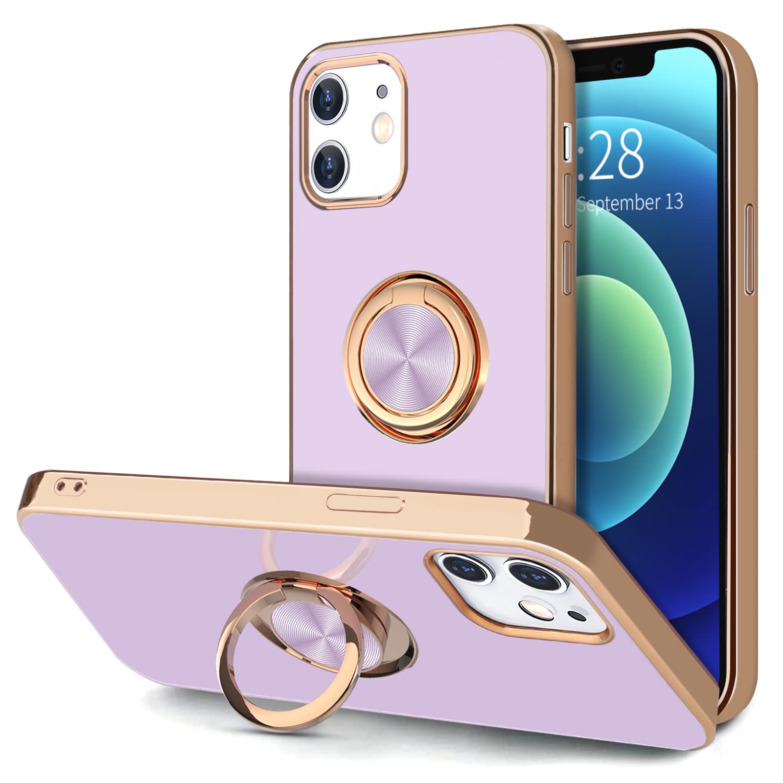 Hython iPhone 12/12 Pro Case with Magnetic Ring Stand - Rose Gold Shockproof Cover for Work & Travel
