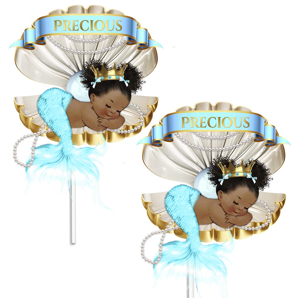 African American Mermaid Table Centerpieces - Set of 3 Little Princess Party Decorations for Birthday, Baby Shower & Girls Celebration - Perfect for Themed Parties, Home Decor and Special Events