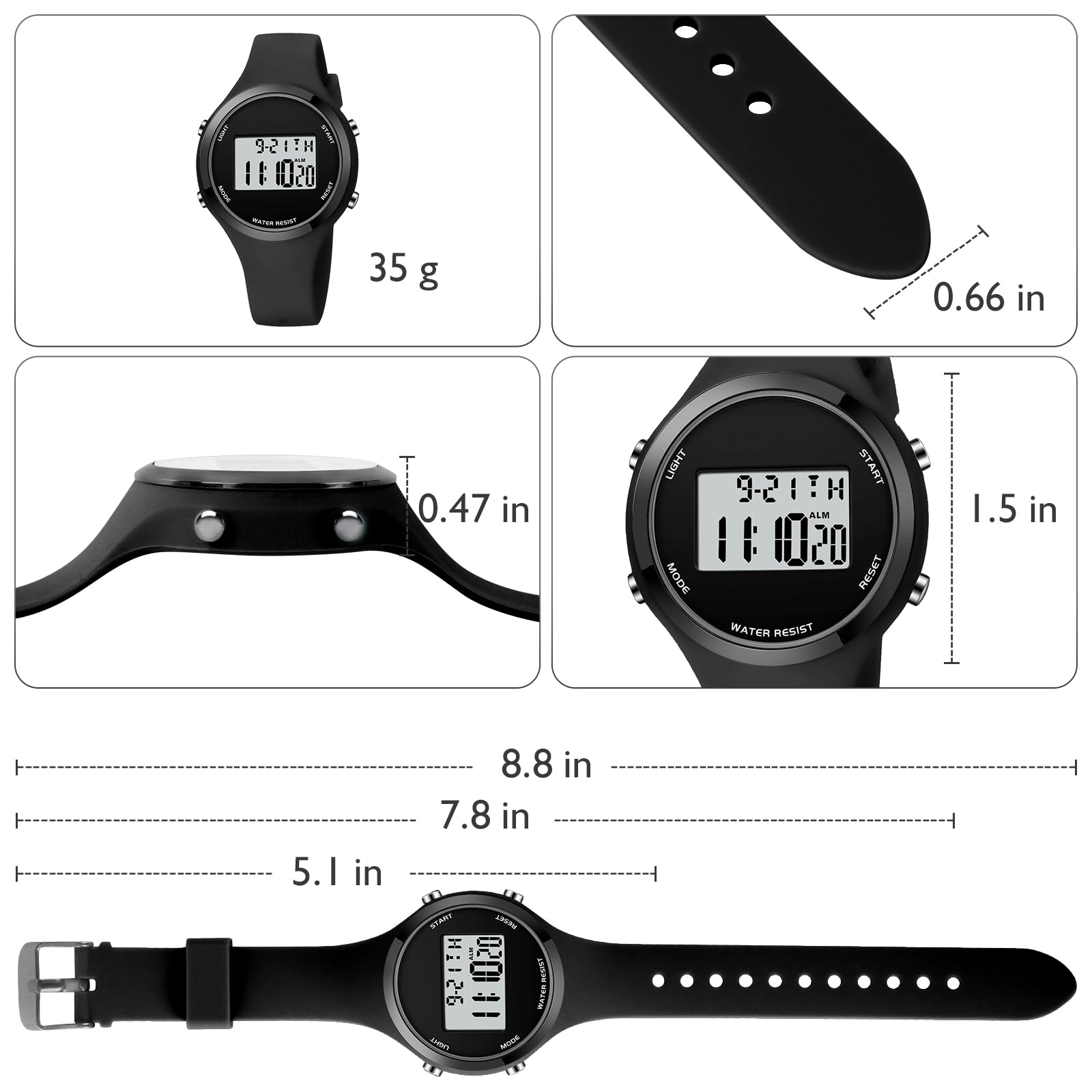 XCZAP Men's Digital Sports Watch with LED Display, Waterproof Silicone Strap, Alarm & Stopwatch - Perfect for Running, Hiking, Swimming & Outdoor Activities