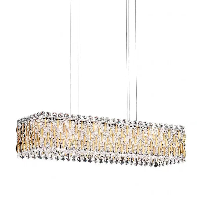 Extra Large Luxury Rectangle Crystal Pendant Chandelier - Modern Elegant Ceiling Light Fixture for Living Room, Dining Room & Kitchen Island | Perfect for Home Decor, Wedding Venues & Restaurant Lighting