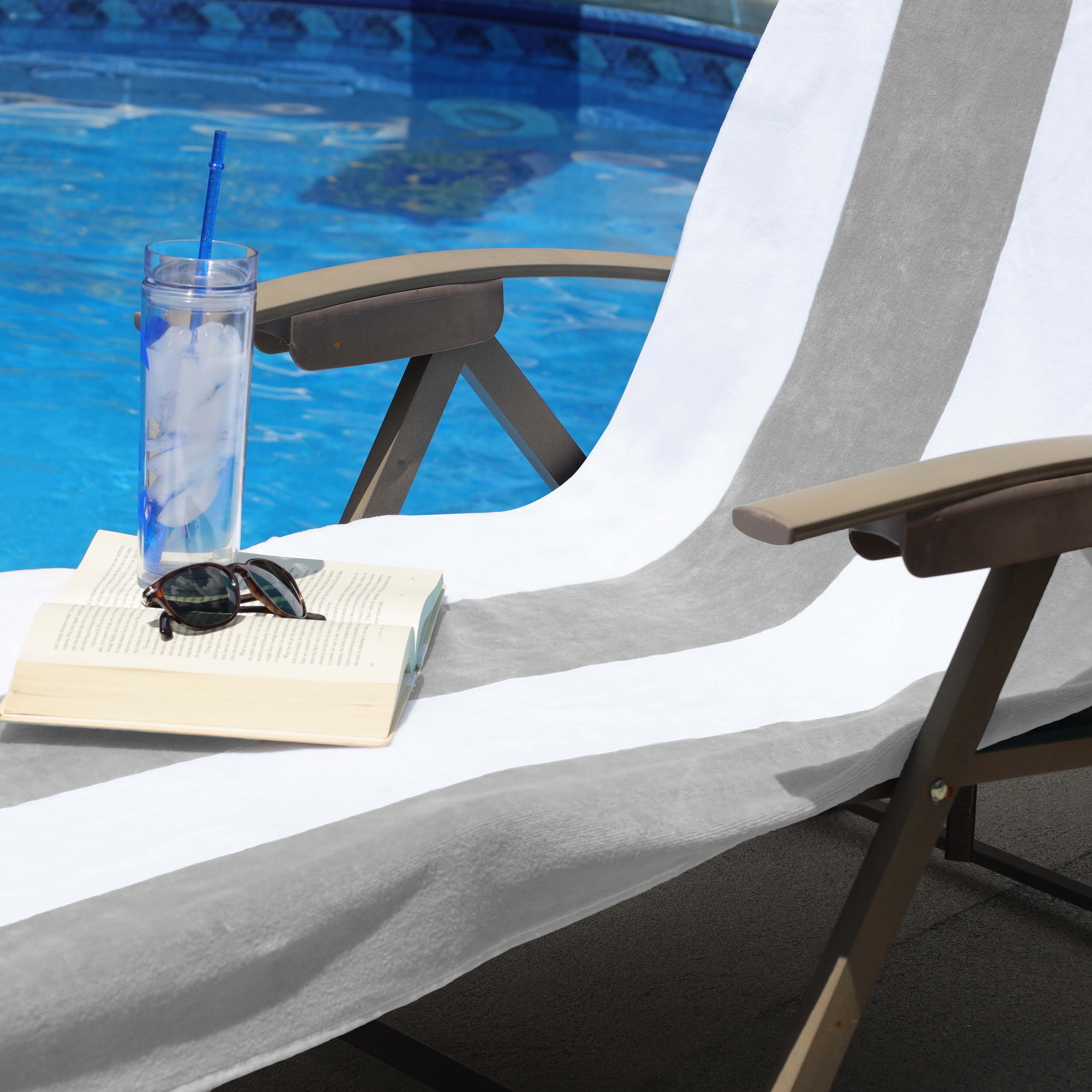 Premium Cotton Cabana Stripe Chaise Lounge Chair Cover - Standard Size, UV Resistant & Waterproof - Perfect for Poolside, Patio, and Outdoor Furniture Protection