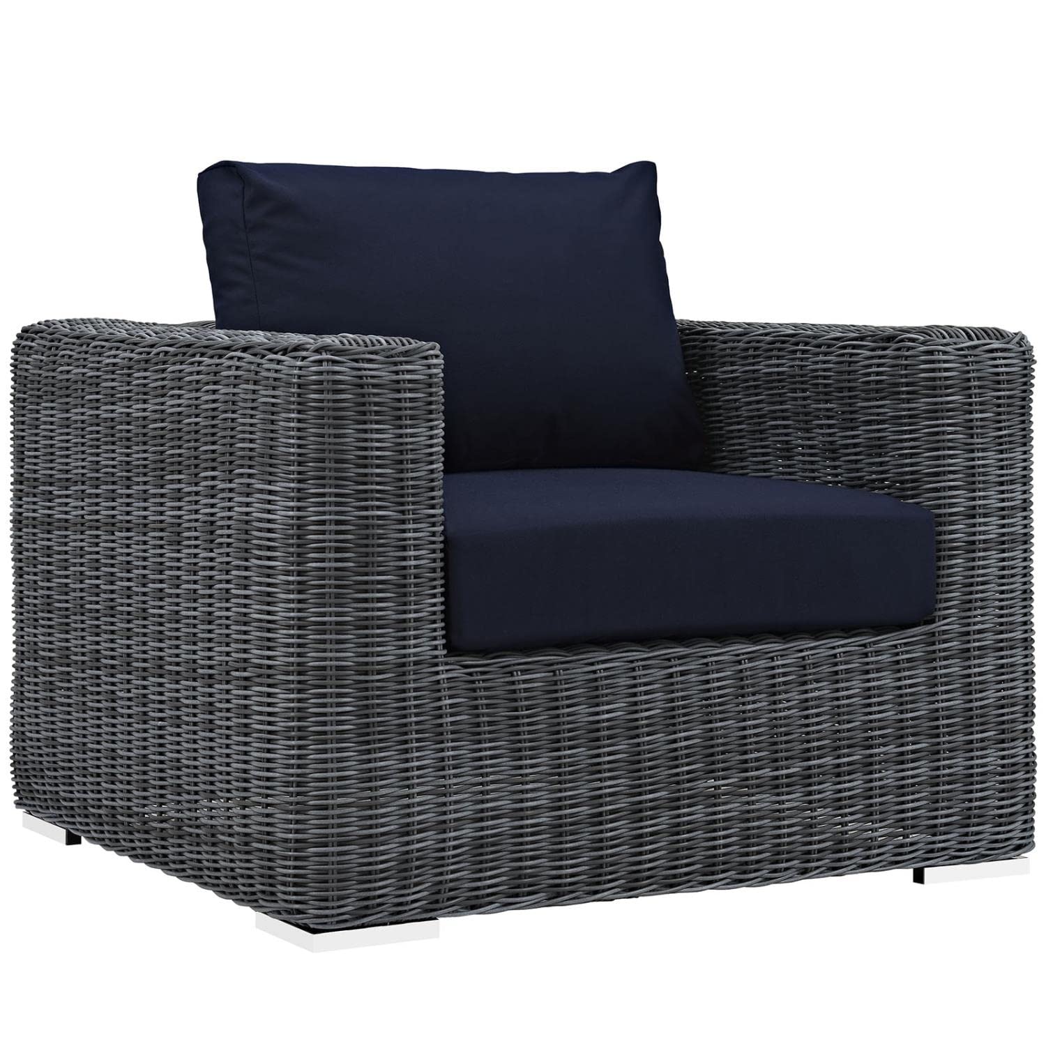 Modway Summon 7-Piece Outdoor Patio Sectional Sofa Set with Sunbrella Cushions in Navy Canvas - Perfect for Backyard, Poolside & Garden Relaxation
