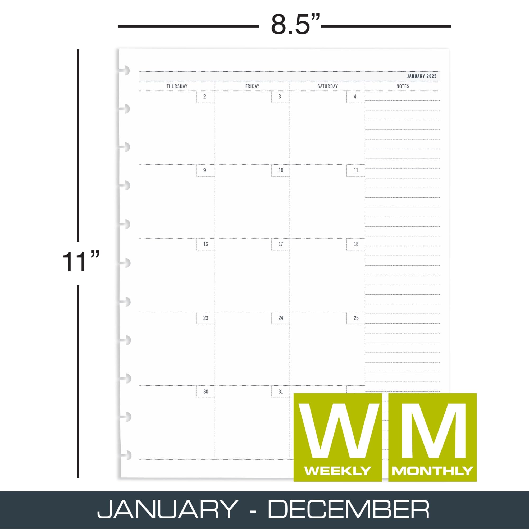 2025 TUL® Discbound Weekly & Monthly Planner Refill Pages - Letter Size (January-December) for Home Office, School & Productivity Planning | Reusable Calendar Inserts for Happy Planners