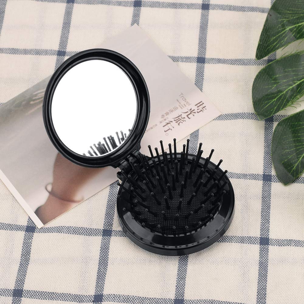 Portable Mini Folding Hair Brush with Mirror - Travel Size Pocket Comb for On-the-Go Styling, Perfect for Purse, Gym Bag & Travel Accessories