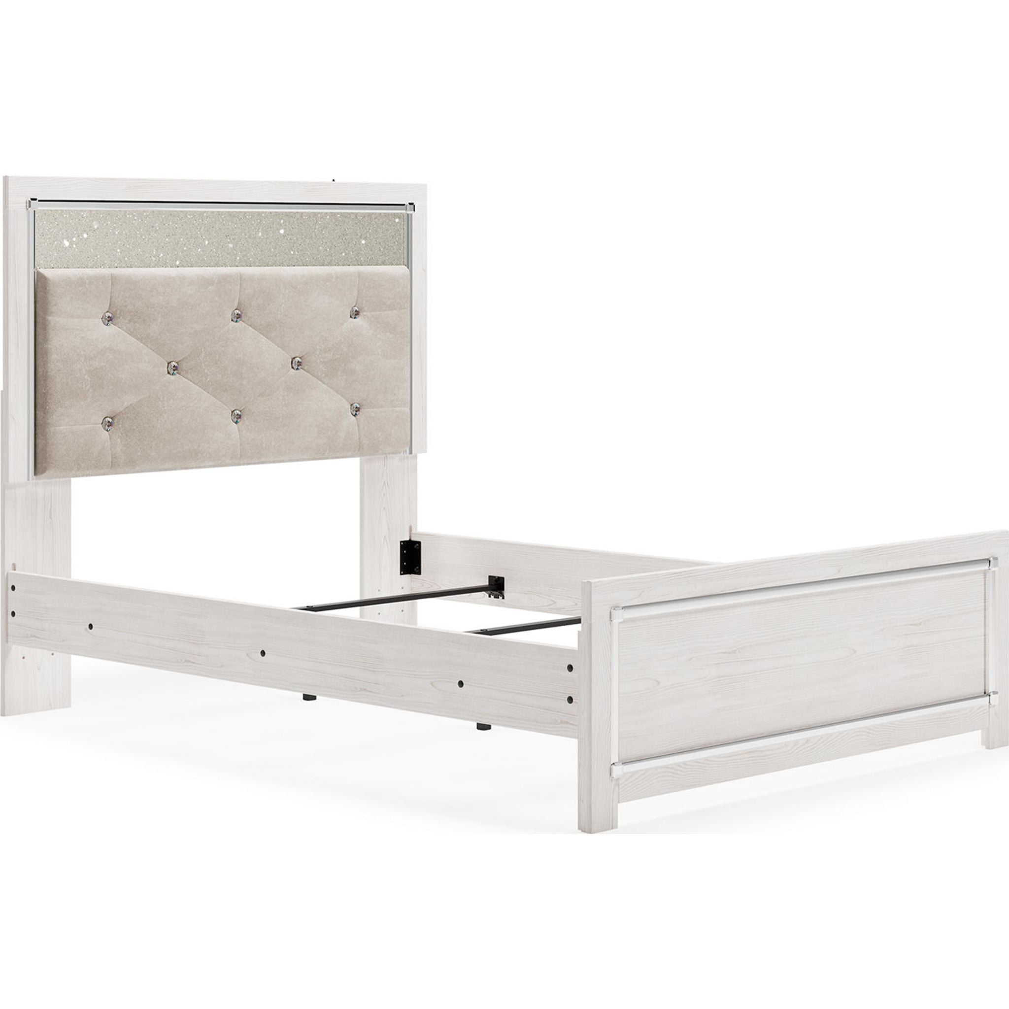 Altyra White Panel Bed Frame - Queen Size, Modern Platform Bed with Upholstered Headboard for Bedroom Decor