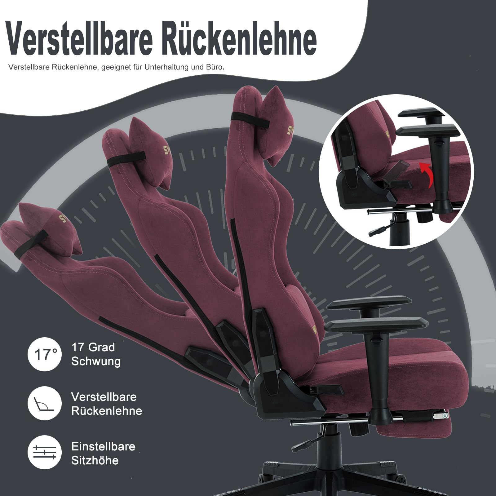 Symino Ergonomic Gaming Chair - Breathable High-Quality Fabric Office Chair with Adjustable Height, 360° Rotation & Footrest - Soft Fur-Like Comfort for PC Gaming & Work - Perfect for Home Office, Streaming & Esports