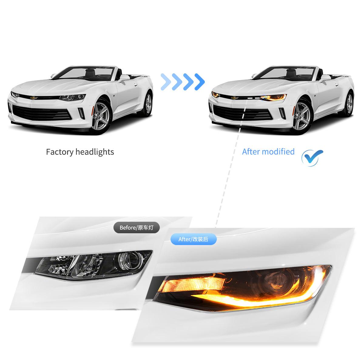 High-Performance LED Headlight Assembly - Dual Beam Projector (Black) - Compatible with 2016-2022 Chevrolet Camaro 6th Gen - Improved Visibility & Style for Night Driving & Custom Upgrades