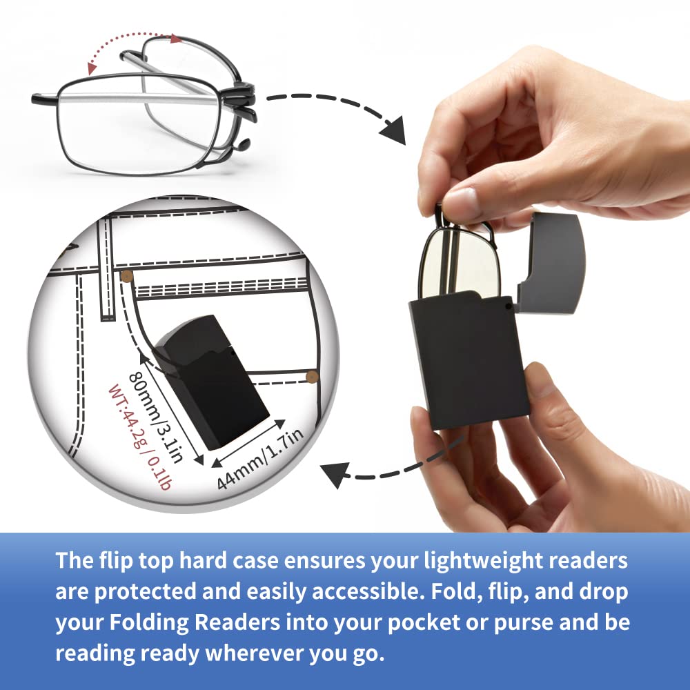 Blue Light Blocking Reading Glasses - Foldable Unisex Readers with Portable Case for Office, Travel & Computer Use