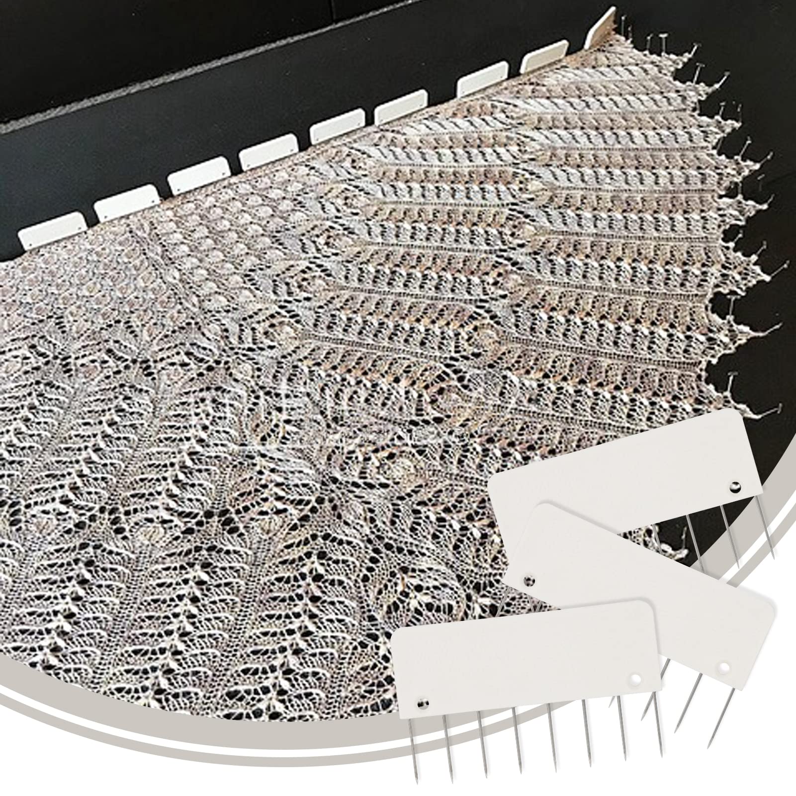 LAMXD 8 Pins Knit Blocking Pins Kit with 32 Combs - Perfect for Blocking Knitting, Crochet, Lace & Needlework Projects - Works with Knitting Blocking Mats - Ideal for Handmade Shawls, Sweaters & DIY Craft Projects