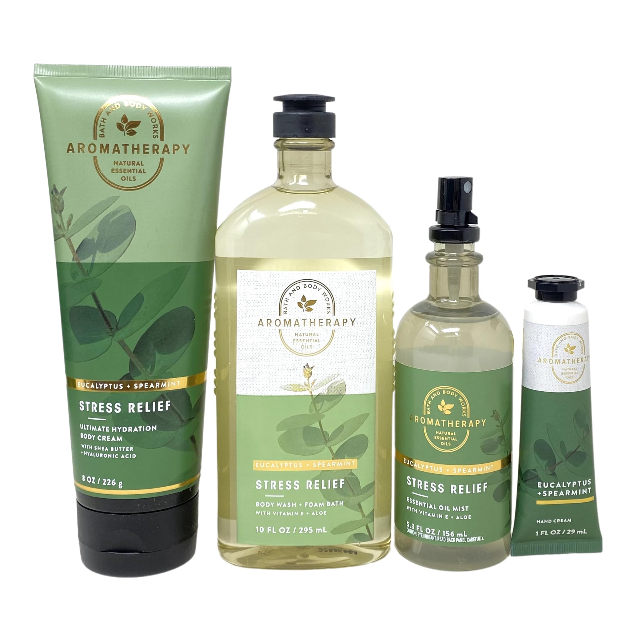 Bath & Body Works Aromatherapy Eucalyptus Spearmint Stress Relief Gift Set - Body Cream, Body Wash, Essential Oil Mist & Hand Cream with Natural Oats Soap Bar | Relaxing Spa & Self-Care Kit for Home, Office & Travel