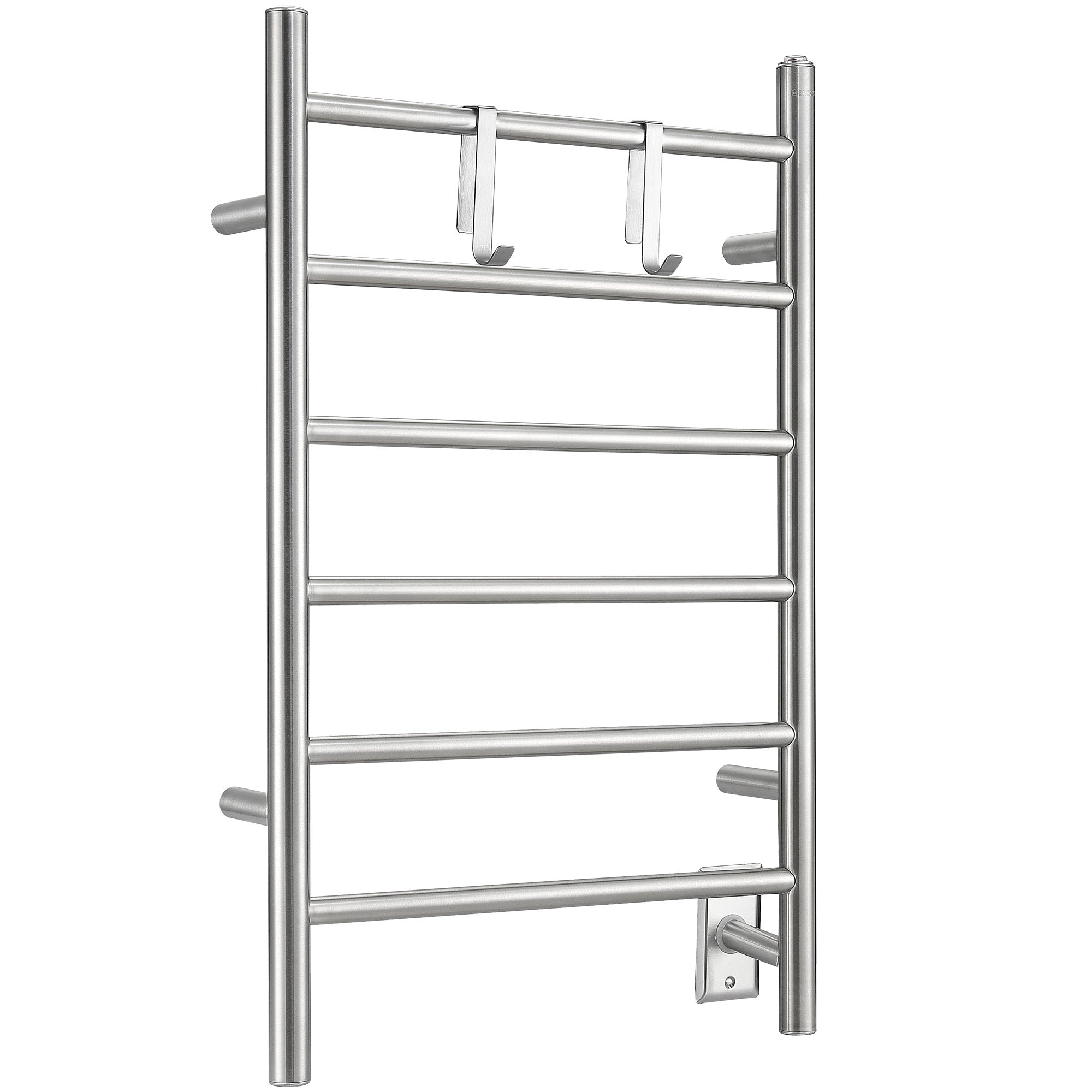Ancona Comfort Dual 6 Bar Hardwired & Plug-in Electric Towel Warmer - Brushed Stainless Steel with 2 Adjustable Hooks - Perfect for Bathroom, Spa & Luxury Home Use