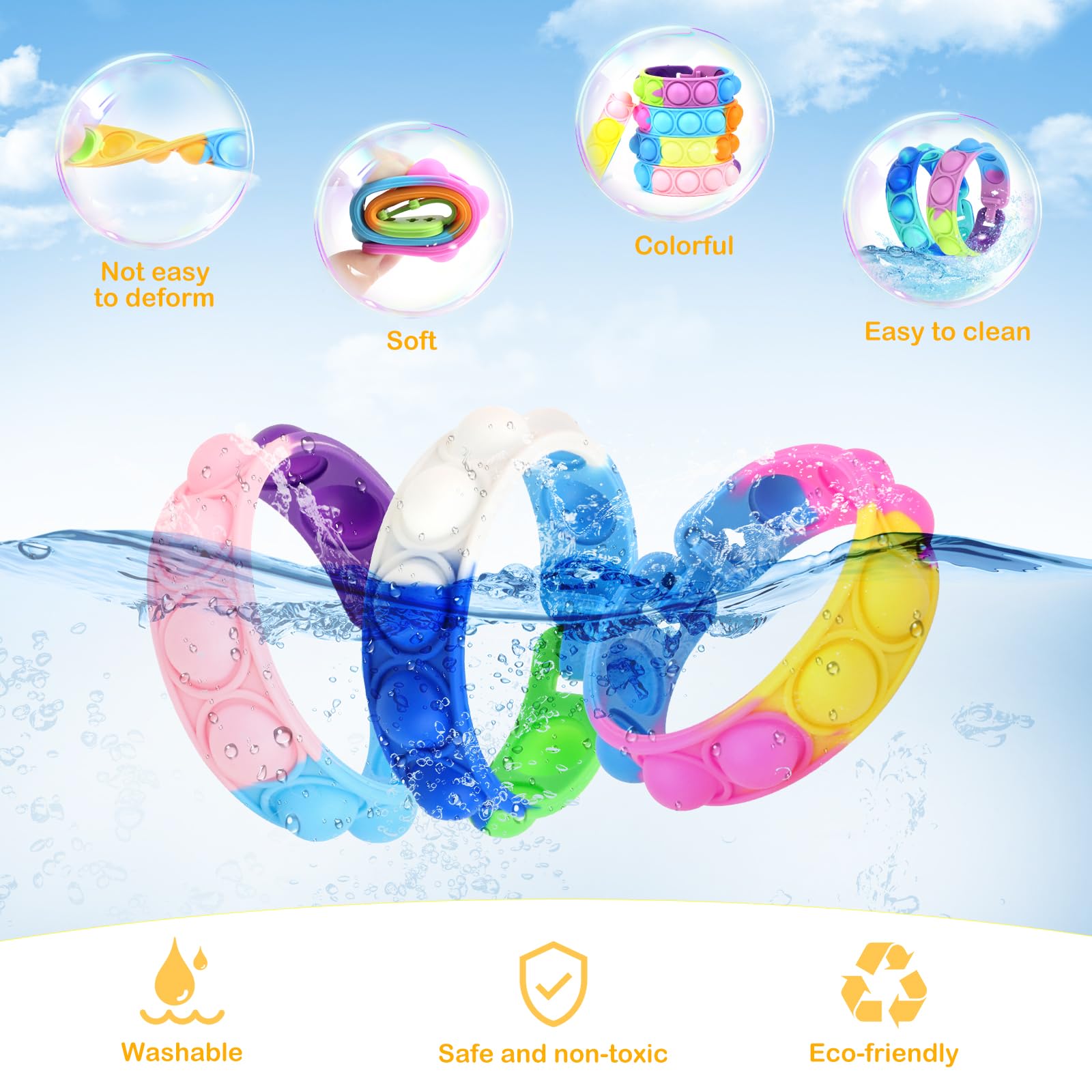 Pop It Push Bubble Fidget Sensory Toy Bracelet - Stress Relief & Anxiety Relief for Kids & Adults - Perfect for Classroom, Office, Travel & Home Use