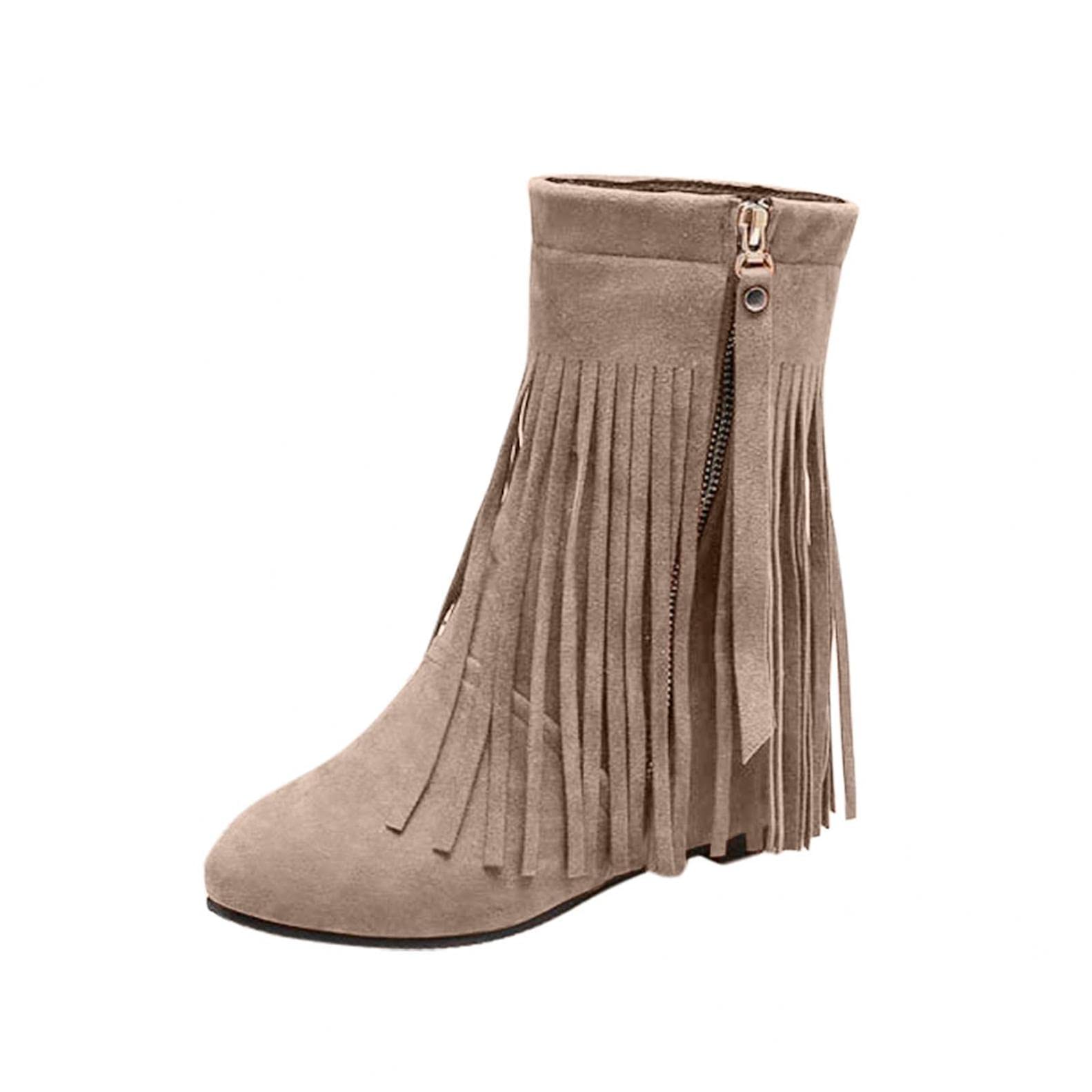 Vintage Gothic Cowboy Boots for Women - Fringe Tassel Wedge Ankle Booties with Buckle Detail | Retro Punk Military Platform Boots | Perfect for Western Fashion, Music Festivals & Gothic Style Outfits