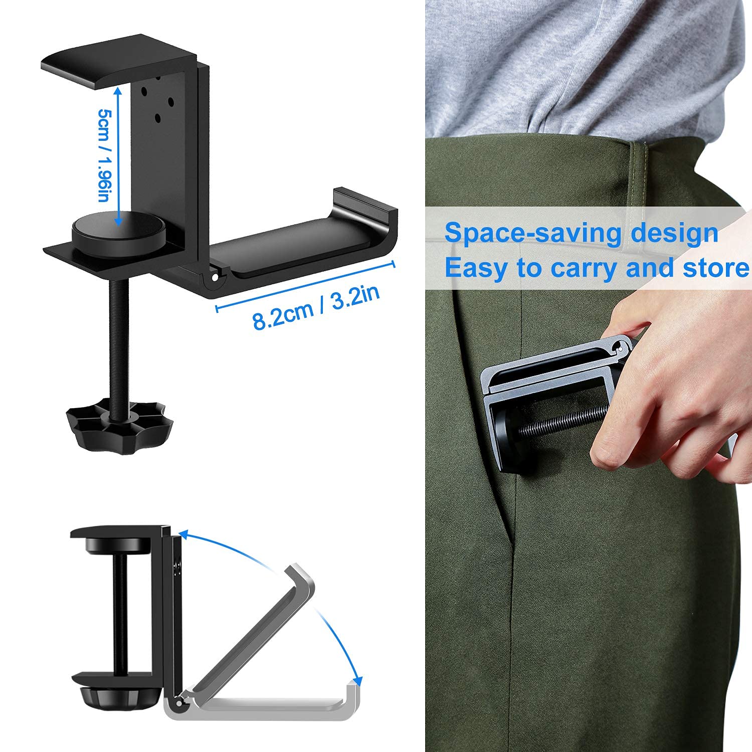 MOSUO Adjustable Aluminum Gaming Headset Stand - Universal Headphone Holder for Wired & Wireless Headsets, Bluetooth Headphones - Perfect for Desk, Office, and Gaming Setup (Black)