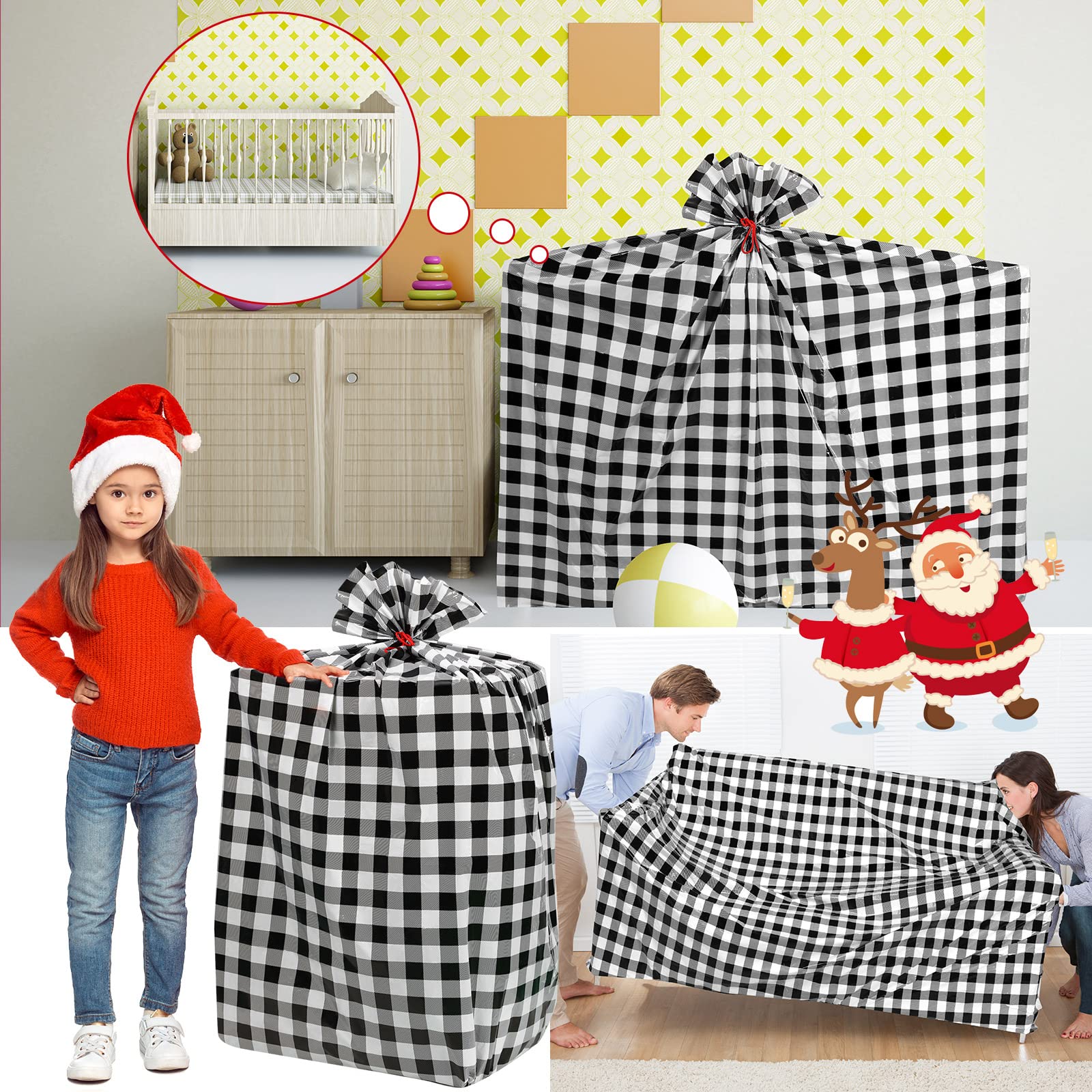 Teling Christmas Tree Storage Bag - Large Xmas Tree Removal & Disposal Bag for 7.5 ft Artificial Trees (Black & White) | Holiday Decoration Storage Solution for Attics, Garages & Basements