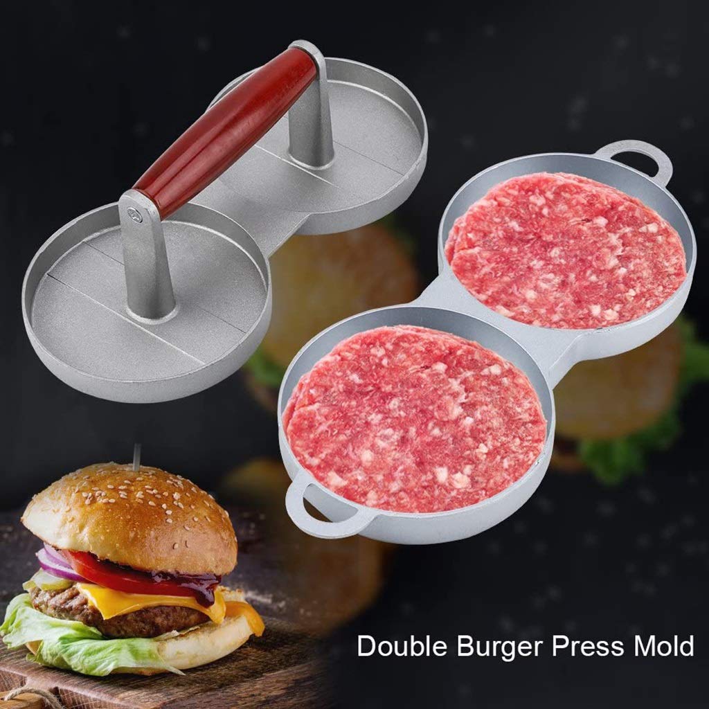 Premium Aluminum Double Burger Press - Non-Stick Hamburger Mold Patty Maker for BBQ, Beef, Veggie & Meat Patties | Perfect for Grilling, Camping & Backyard Cookouts