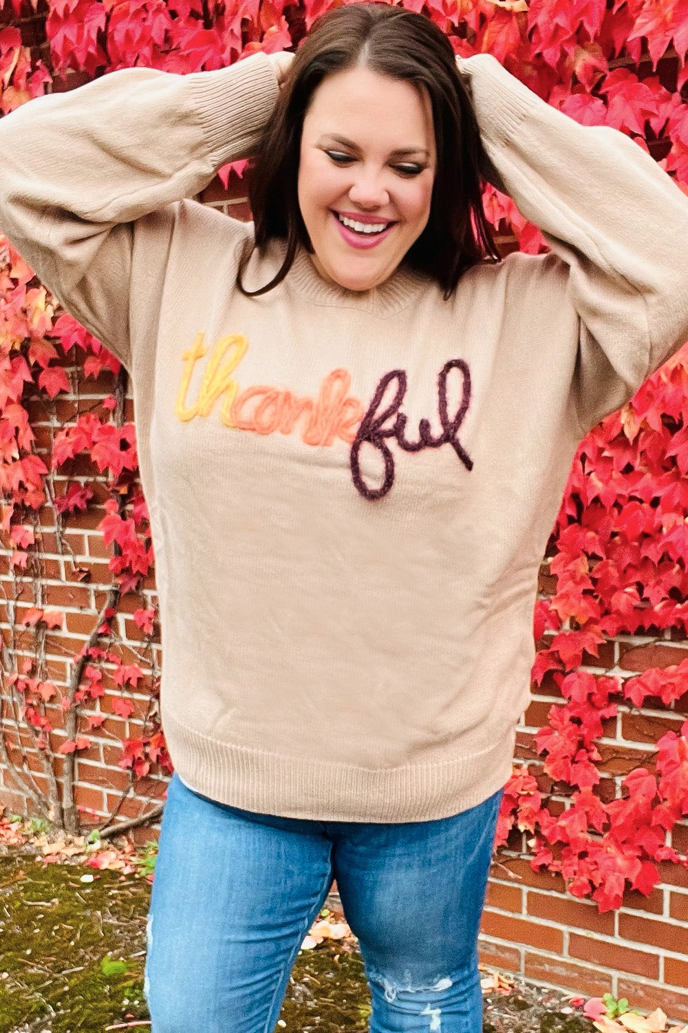 Stylish Taupe Pop-Up Glitter Embroidery Sweater for Women | Cozy Knit Pullover with Sparkle Details | Perfect for Holiday Parties & Casual Winter Outfits