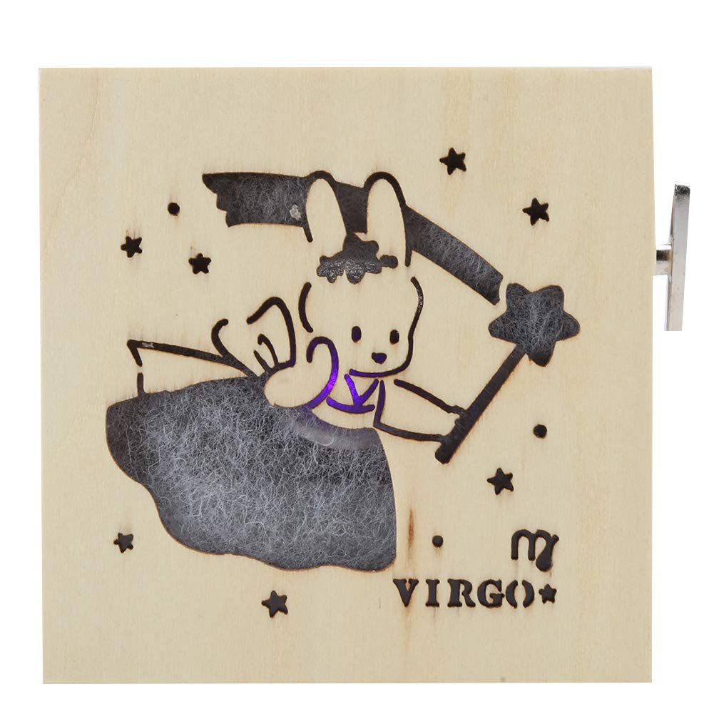 12 Constellations Wooden Music Box - Small Hand Crank Luminous Music Box for Gifts, Birthday, Christmas | Perfect for Bedroom Decor, Romantic Surprise & Zodiac Lover Collections