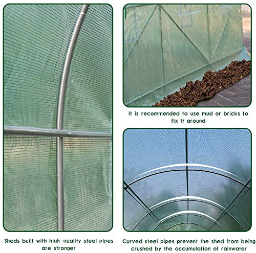 Large Walk-in Greenhouse with Observation Windows & Roll-up Zipper Door | Heavy Duty Steel Frame Plant Garden Hot House | Perfect for Backyard Gardening, Seed Starting & Plant Protection